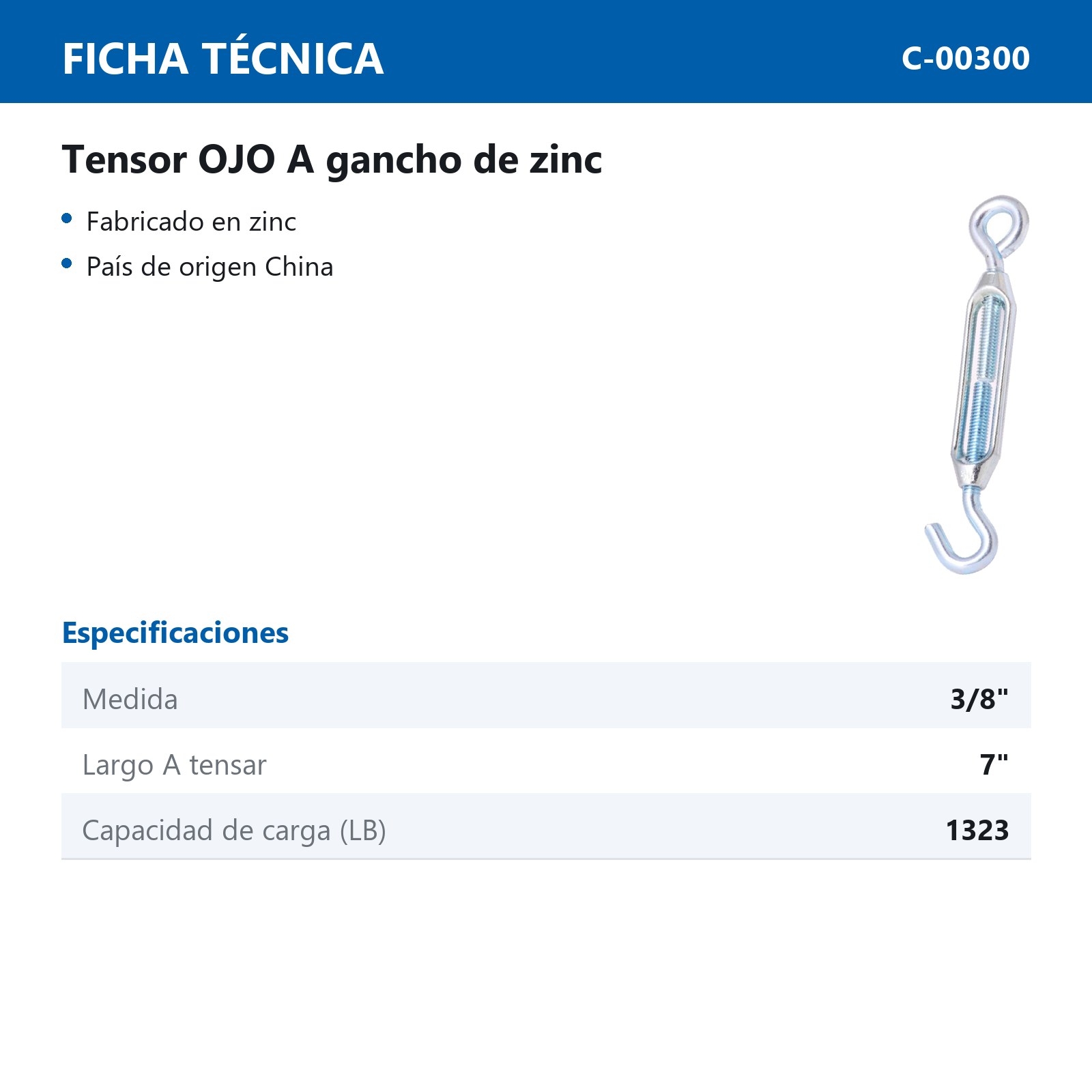 TENSOR DE ZINC 3/8" - Imagen 2