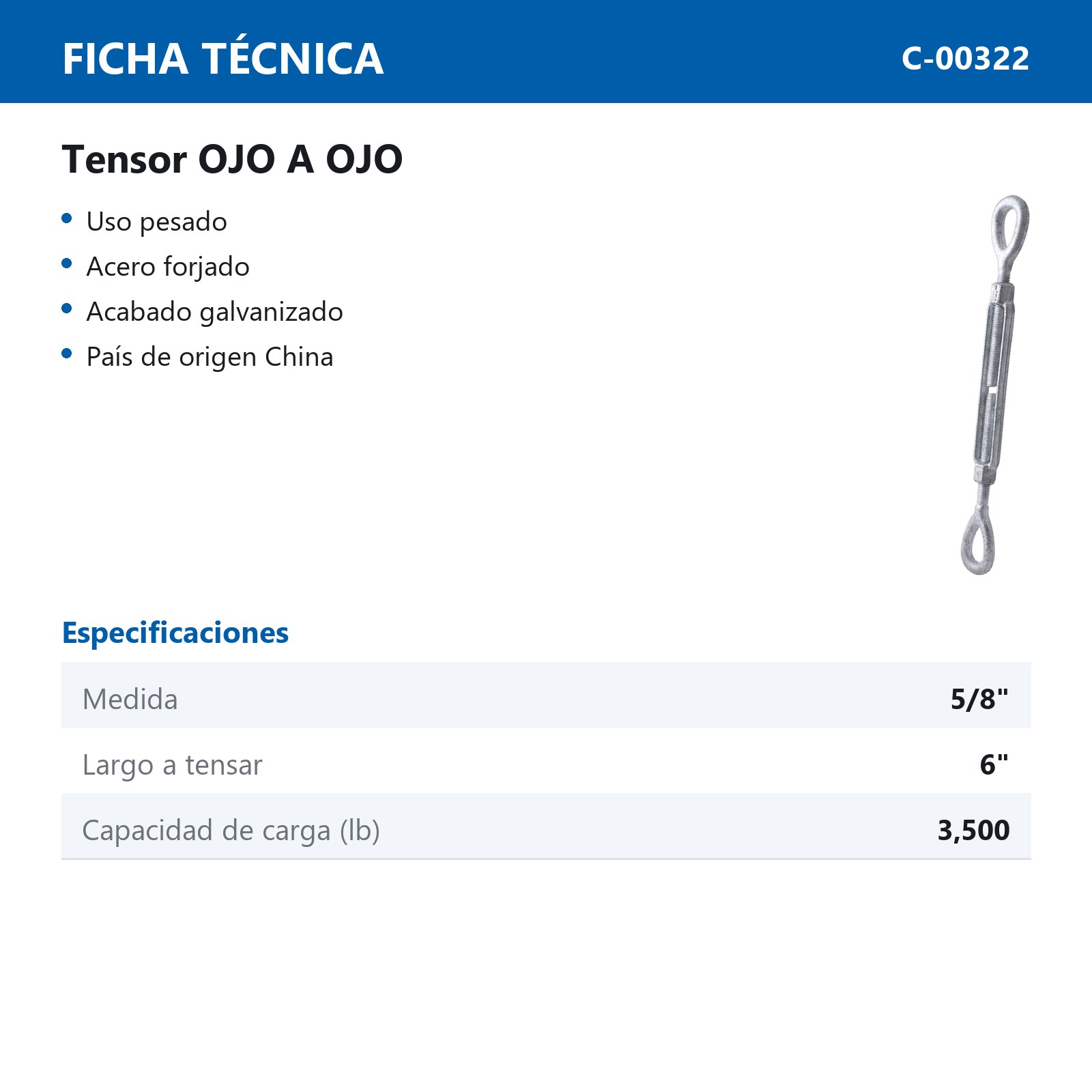TENSOR ACERO FORJADO OJO/OJO 5/8X6 - Imagen 2