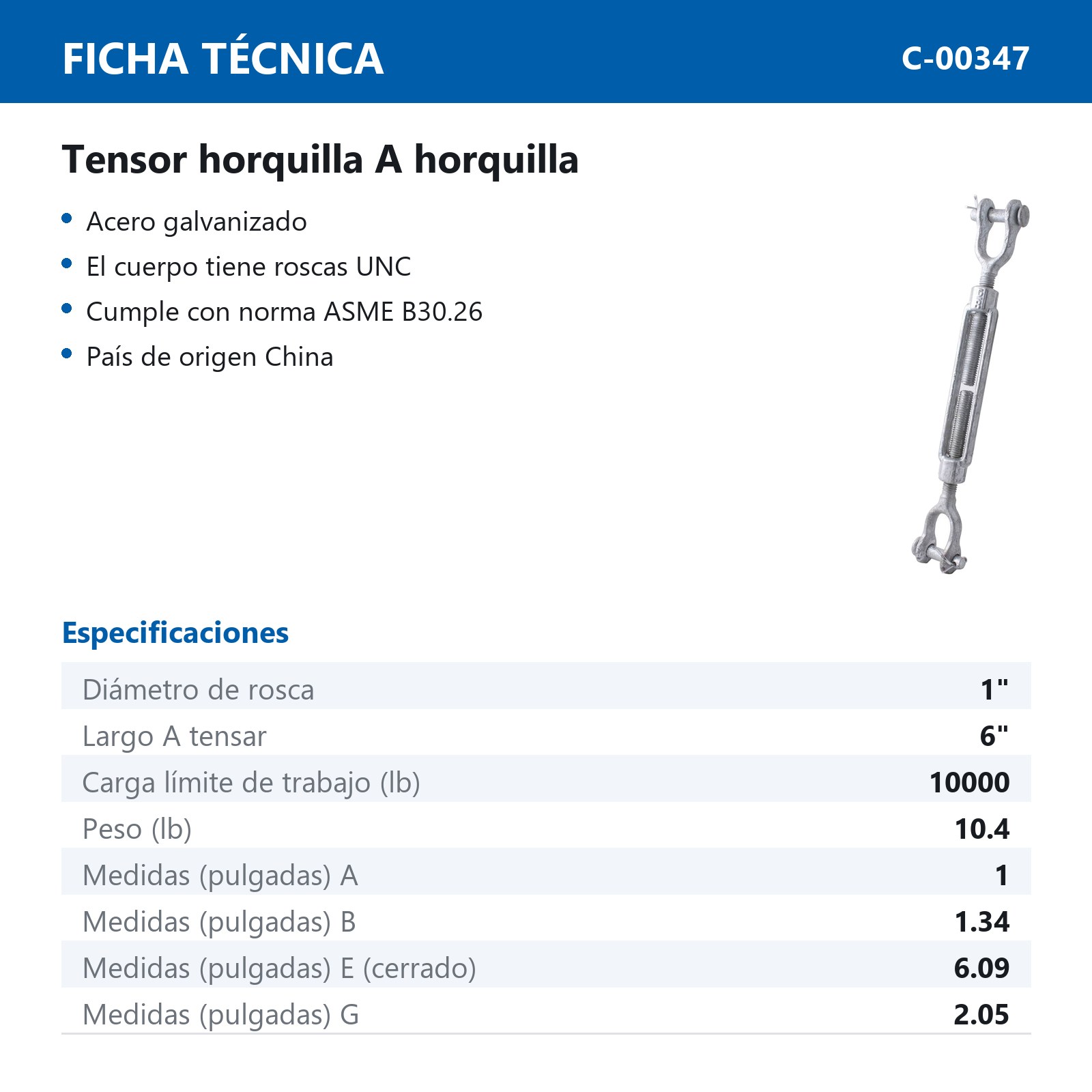 TENSOR ACERO FORJADO HORQUILLA/HORQUILLA 1"X6" - Imagen 2