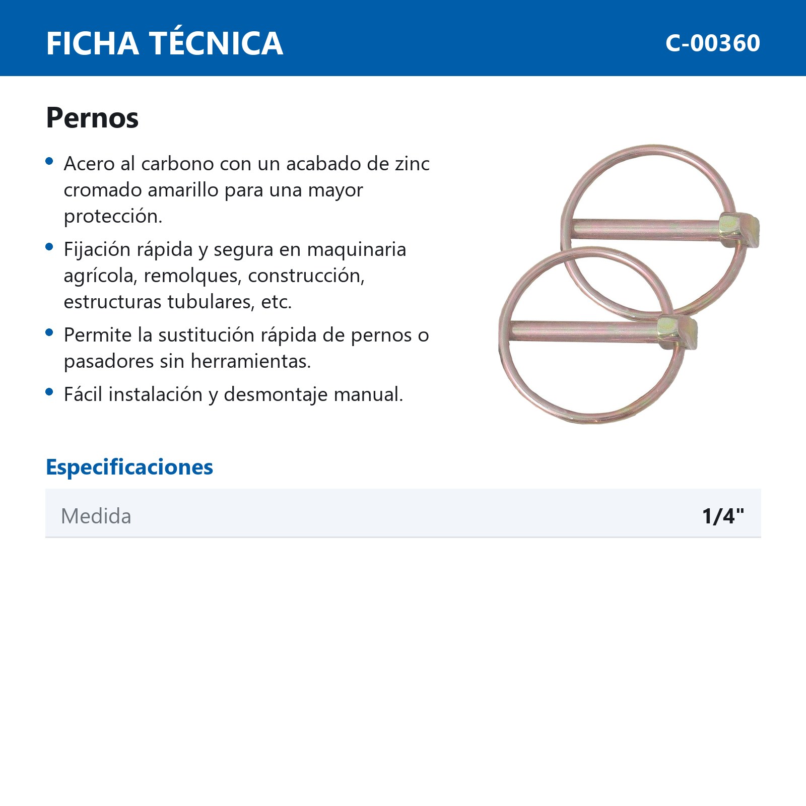PERNO 1/4" (PRECIO X PIEZA - EMPAQUE C/2 PZAS) - Imagen 4