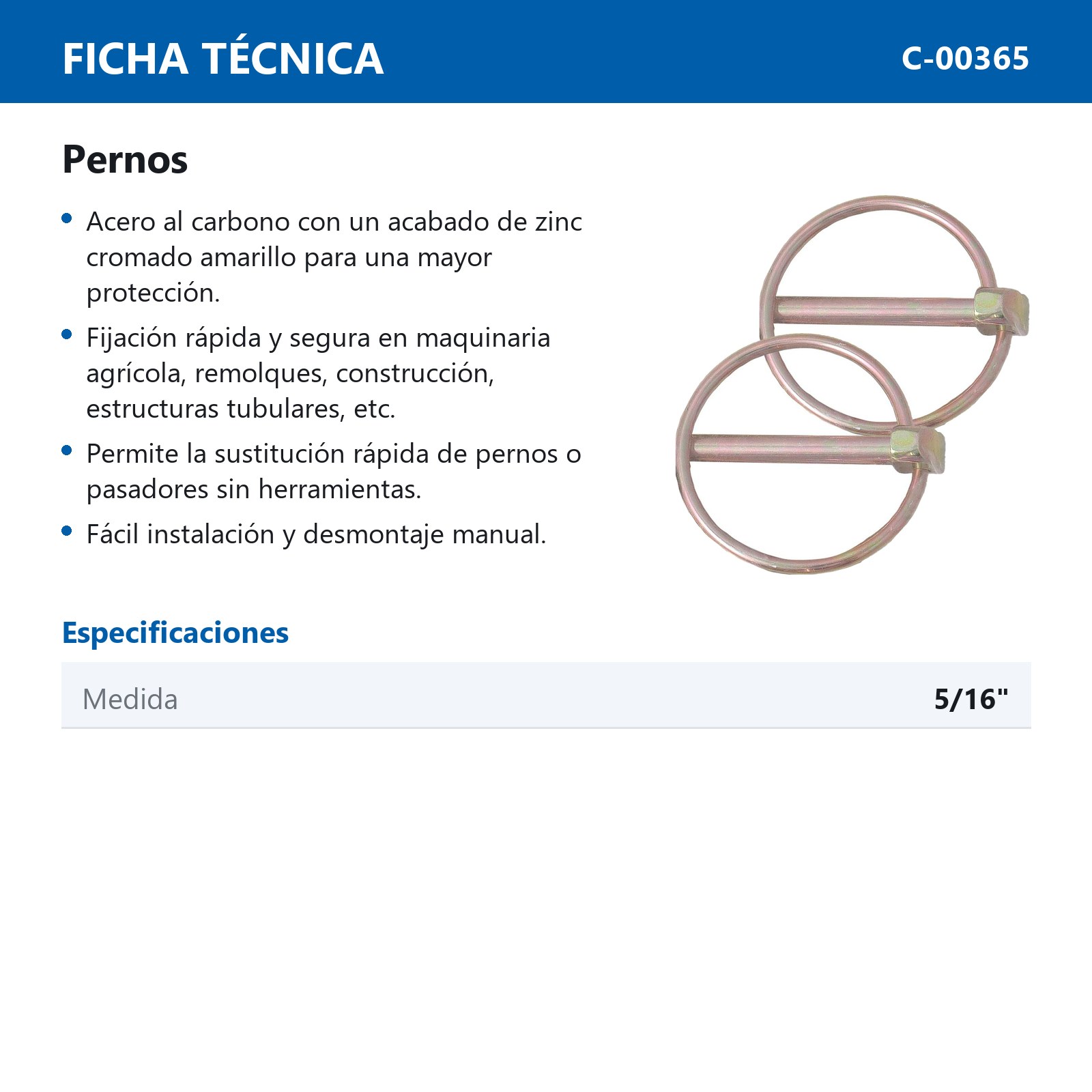 PERNO 5/16" (PRECIO X PIEZA - EMPAQUE C/2 PZAS) - Imagen 4