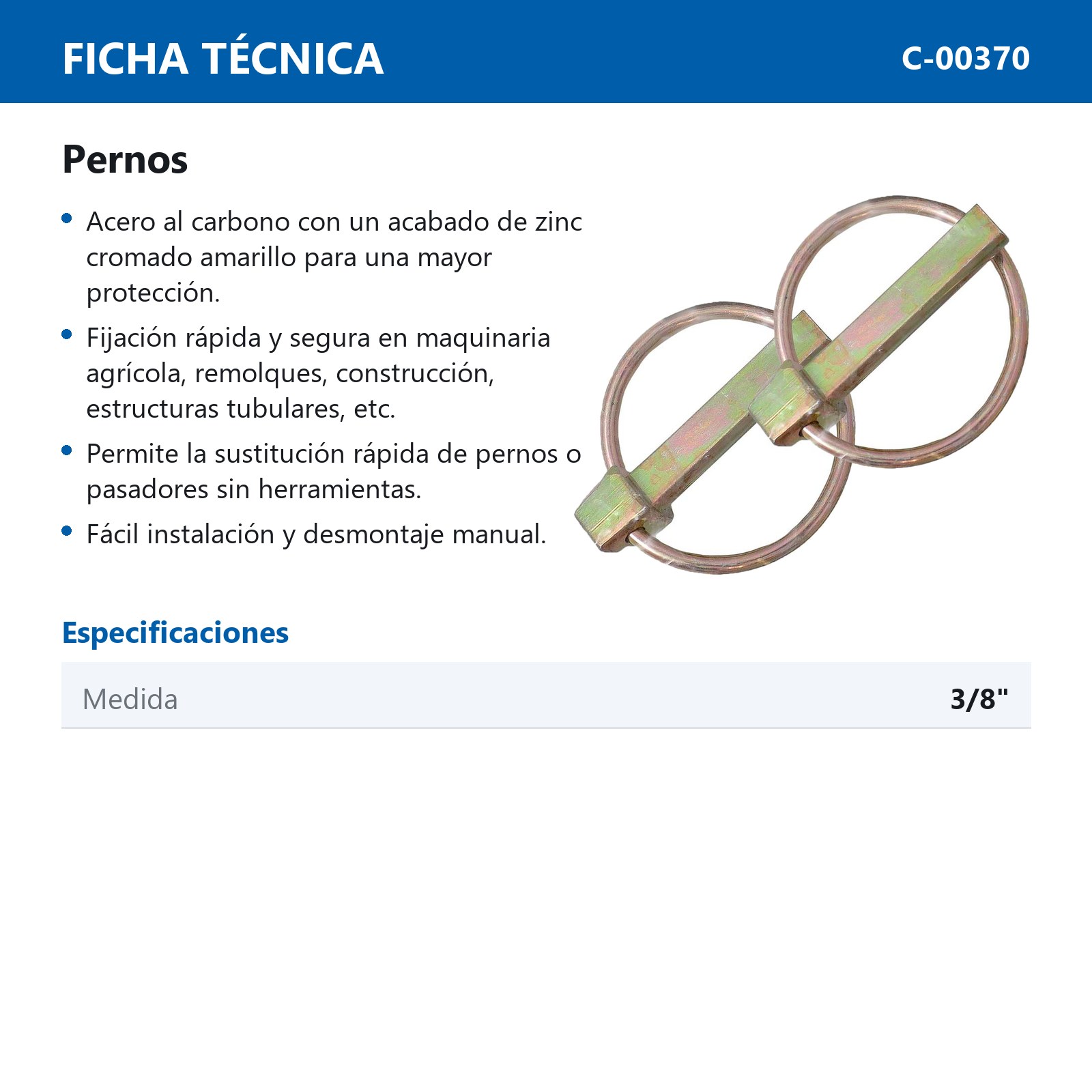PERNO 3/8" (PRECIO X PIEZA - EMPAQUE C/2 PZAS) - Imagen 4