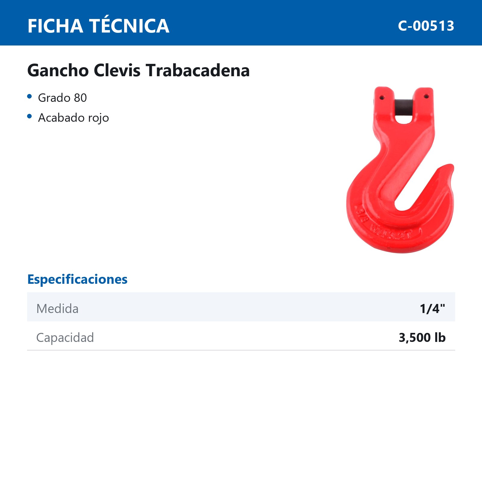 GANCHO CLEVIS G80 ROJO 1/4" TRABACADENA - Imagen 2