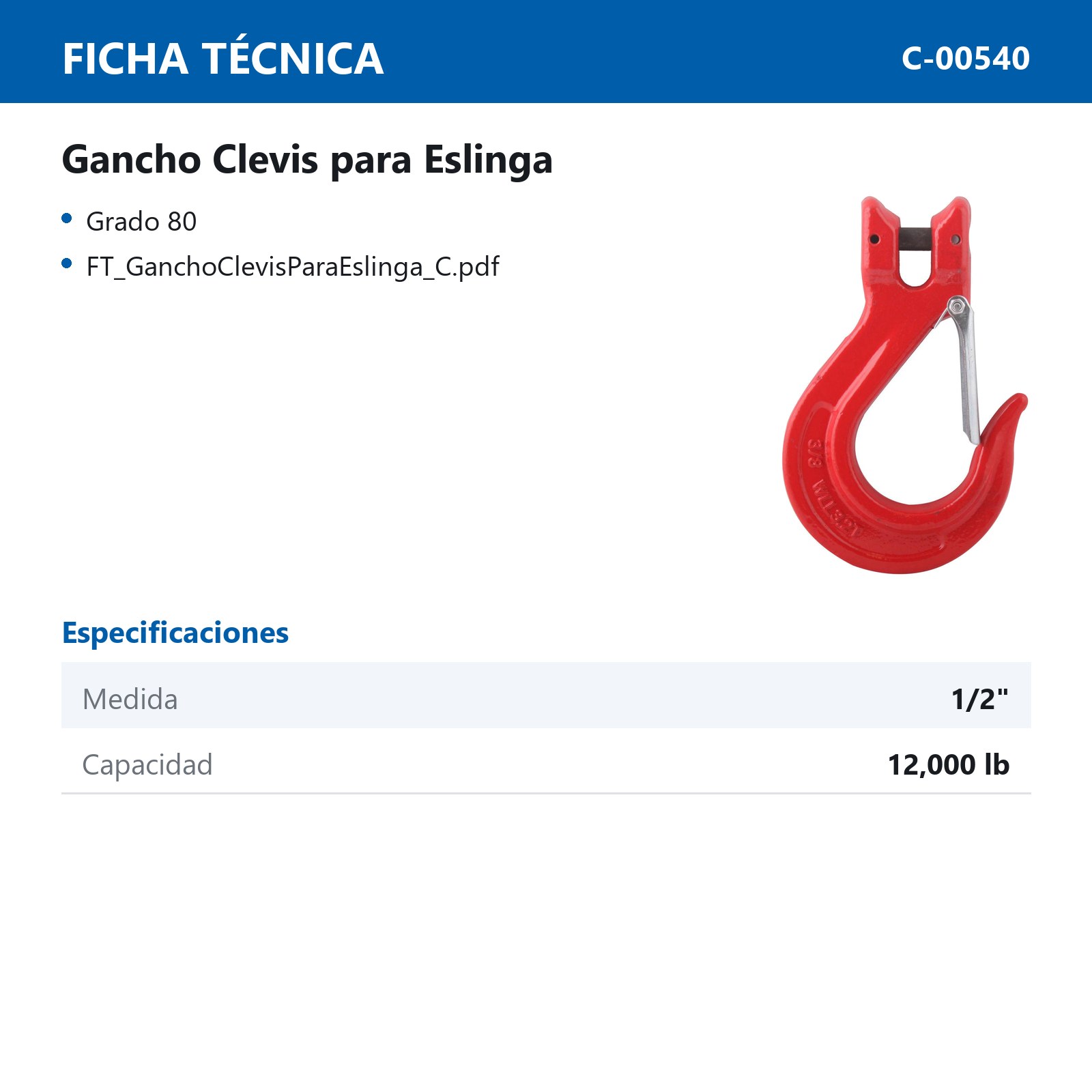GANCHO CLEVIS G80 P/ESLINGA   ROJO   1/2" - Imagen 2