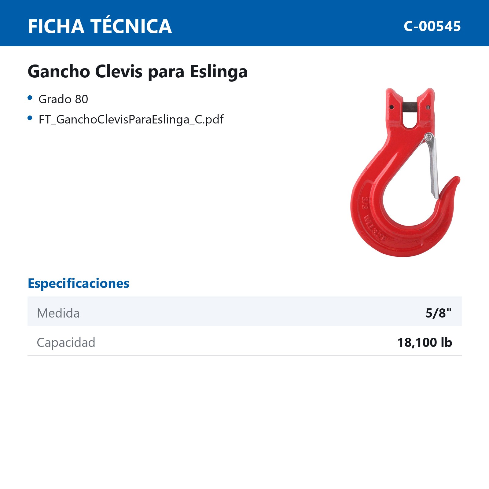 GANCHO CLEVIS G80 P/ESLINGA   ROJO   5/8" - Imagen 2