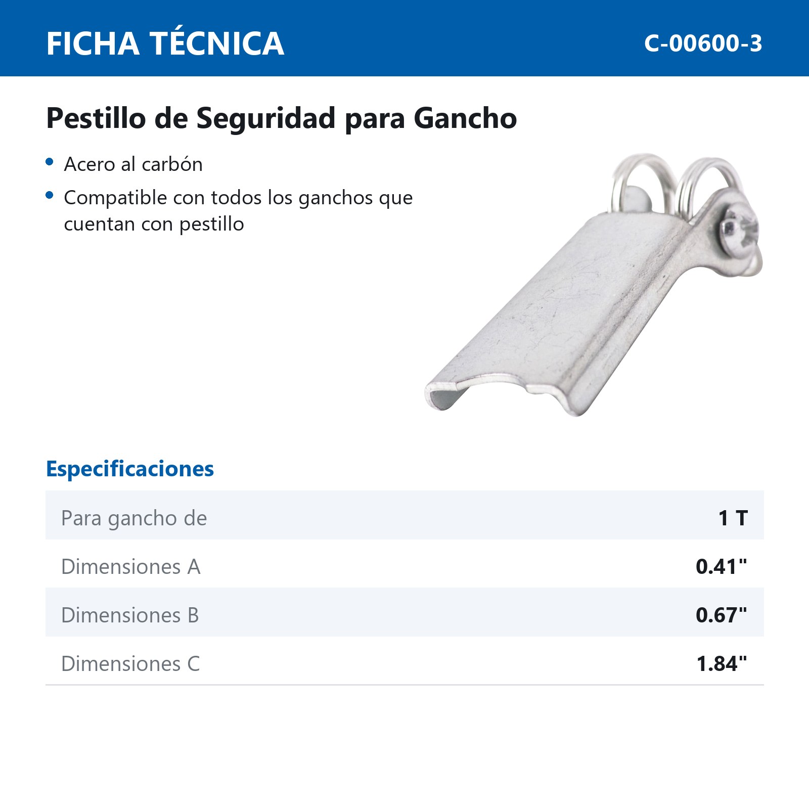 PESTILLO DE SEGURIDAD P/GANCHO 1 TON -A. CARBON - Imagen 2