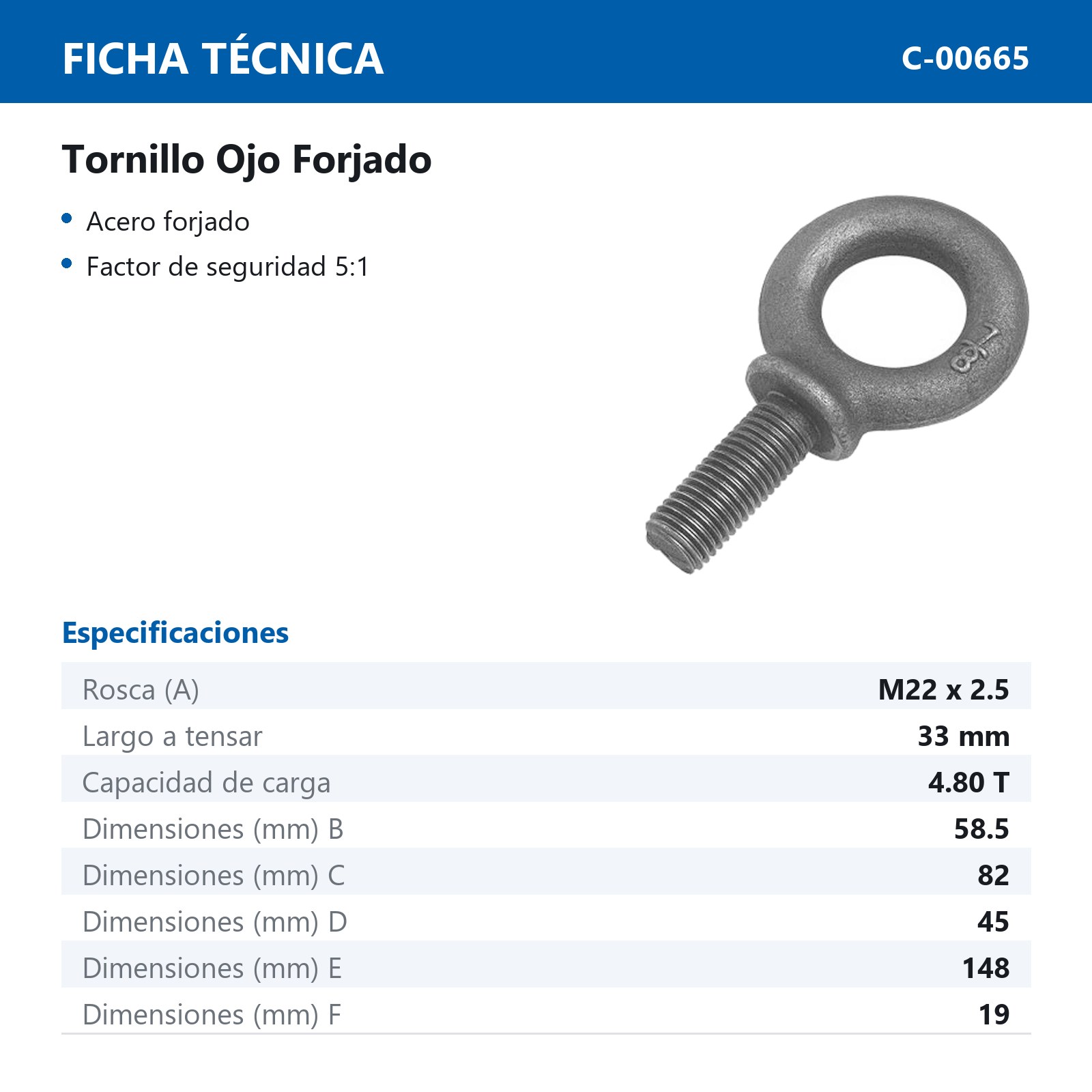 TORNILLO OJO FORJADO M22-2.5 X 58mm - Imagen 2