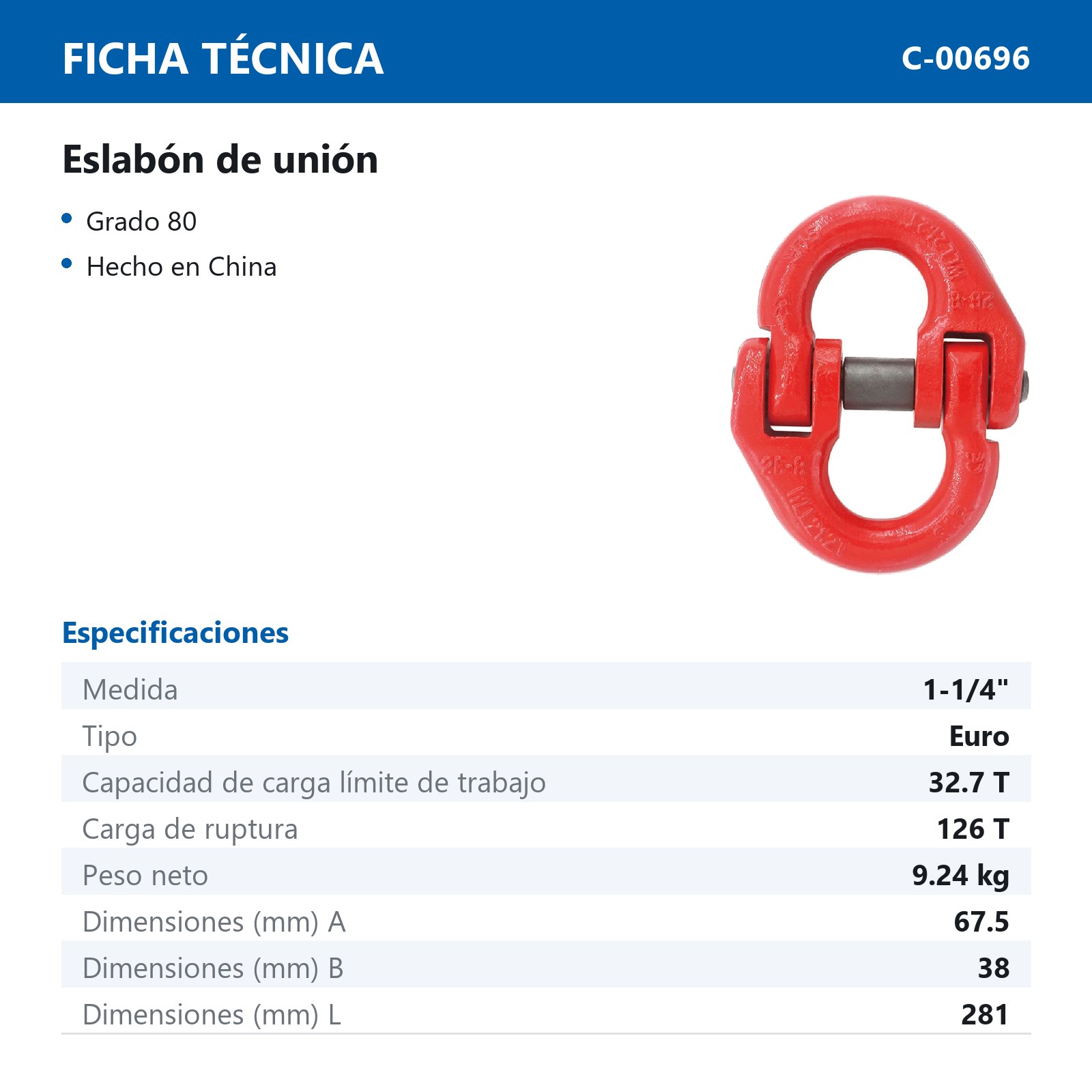 ESLABON D/UNION G80 EURO 1-1/4" - Imagen 2