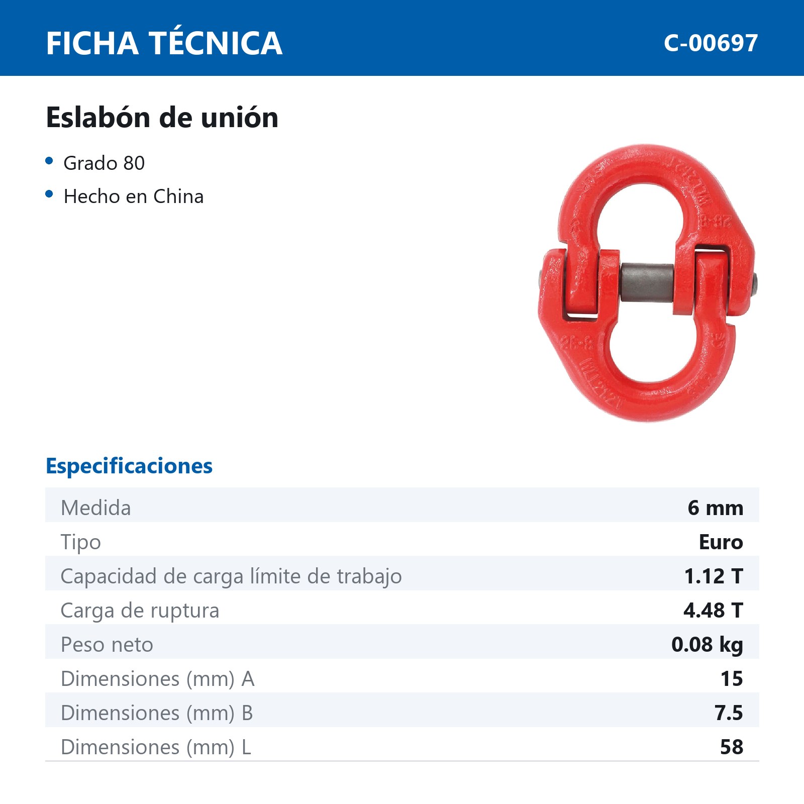 ESLABON D/UNION G80 EURO 6MM - Imagen 2