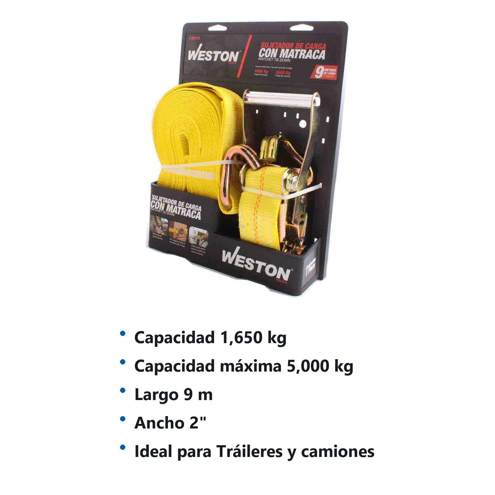 SUJETACARGAS CON MATRACA 2" X 9M GANCHO TIPO "J" - Imagen 2