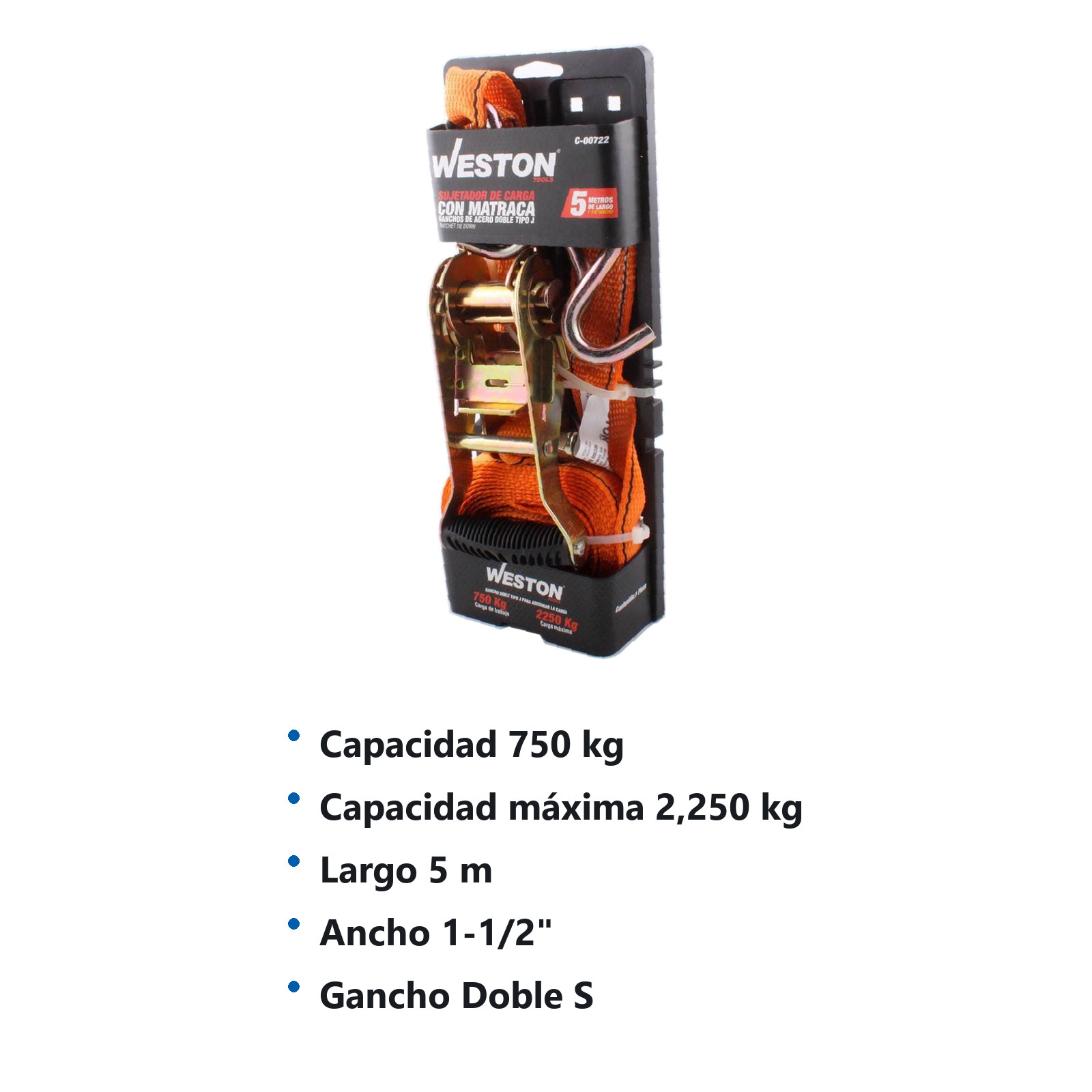 SUJETADORES CON MATRACA 1-1/2" X 5M GANCHO DOBLE "S" - Imagen 2