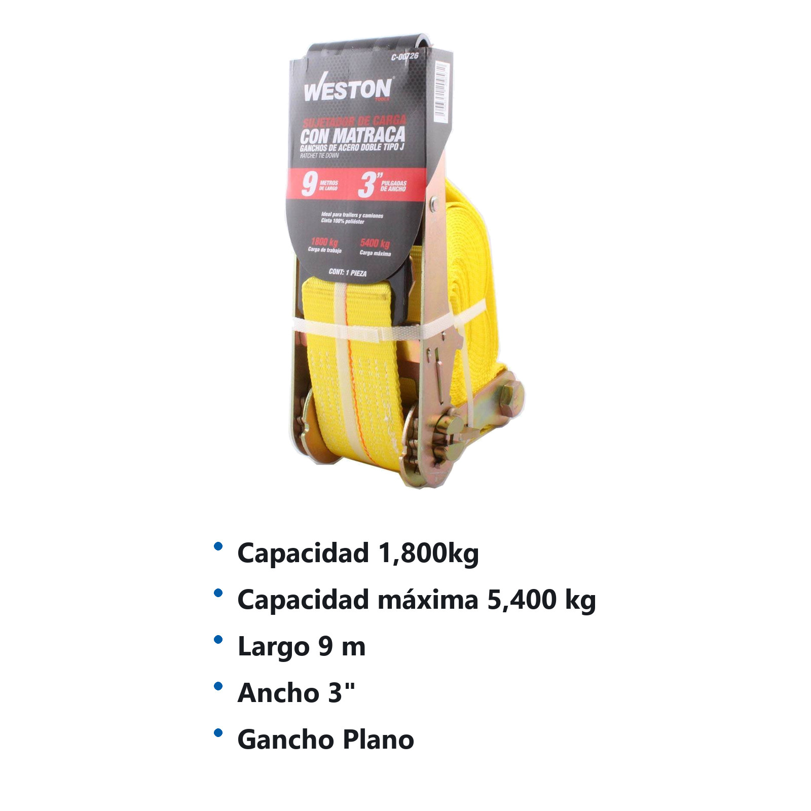 SUJETADORES CON MATRACA 3" X 9M GANCHO PLANO - Imagen 2