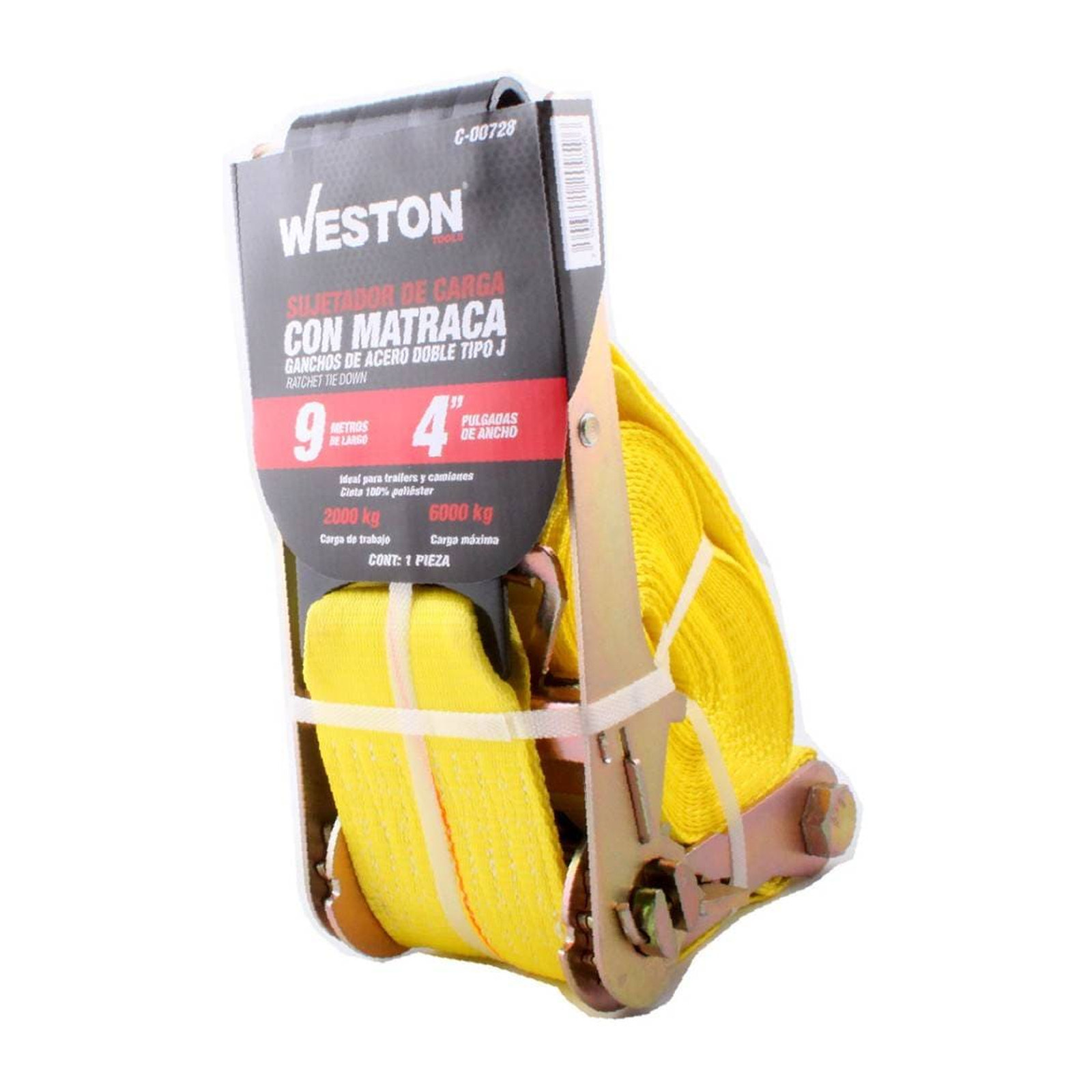 Sujetador con Matraca 4" x 9 m Gancho Plano WESTON