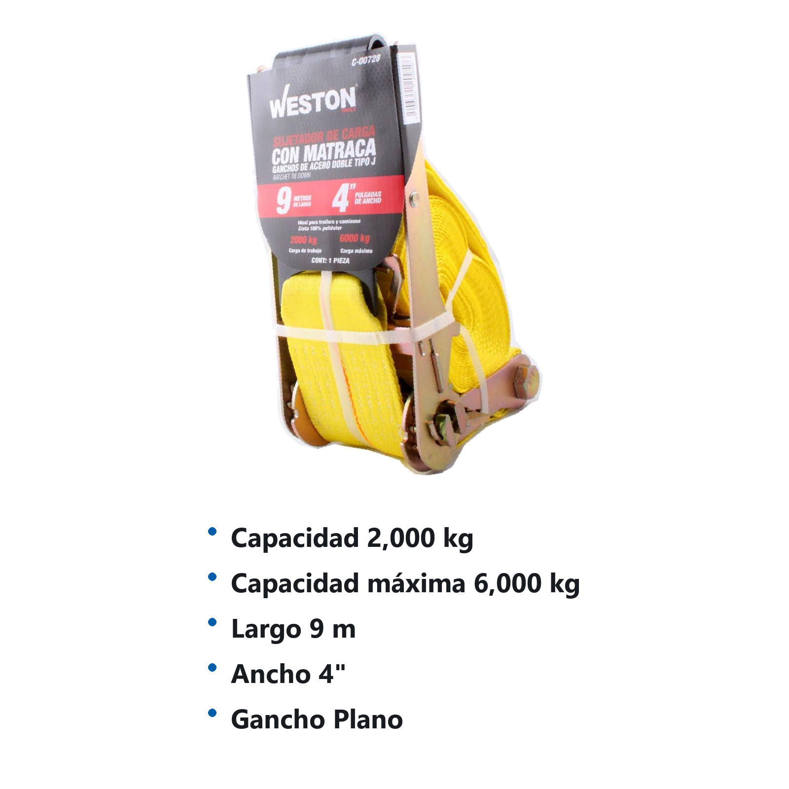 SUJETADORES CON MATRACA 4" X 9M GANCHO PLANO - Imagen 2