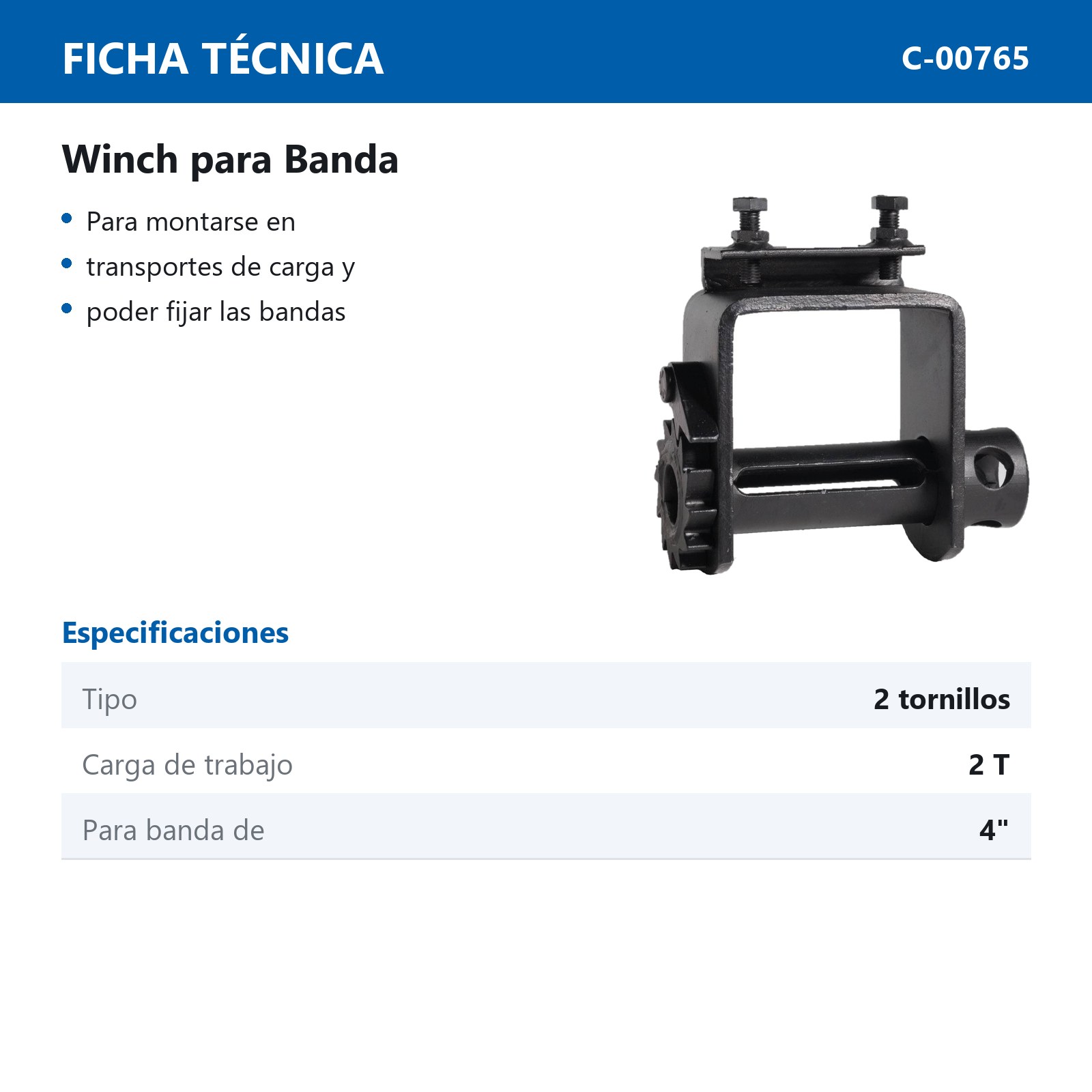 WINCH PORTATIL 2T P/BANDA DE 4" - Imagen 2