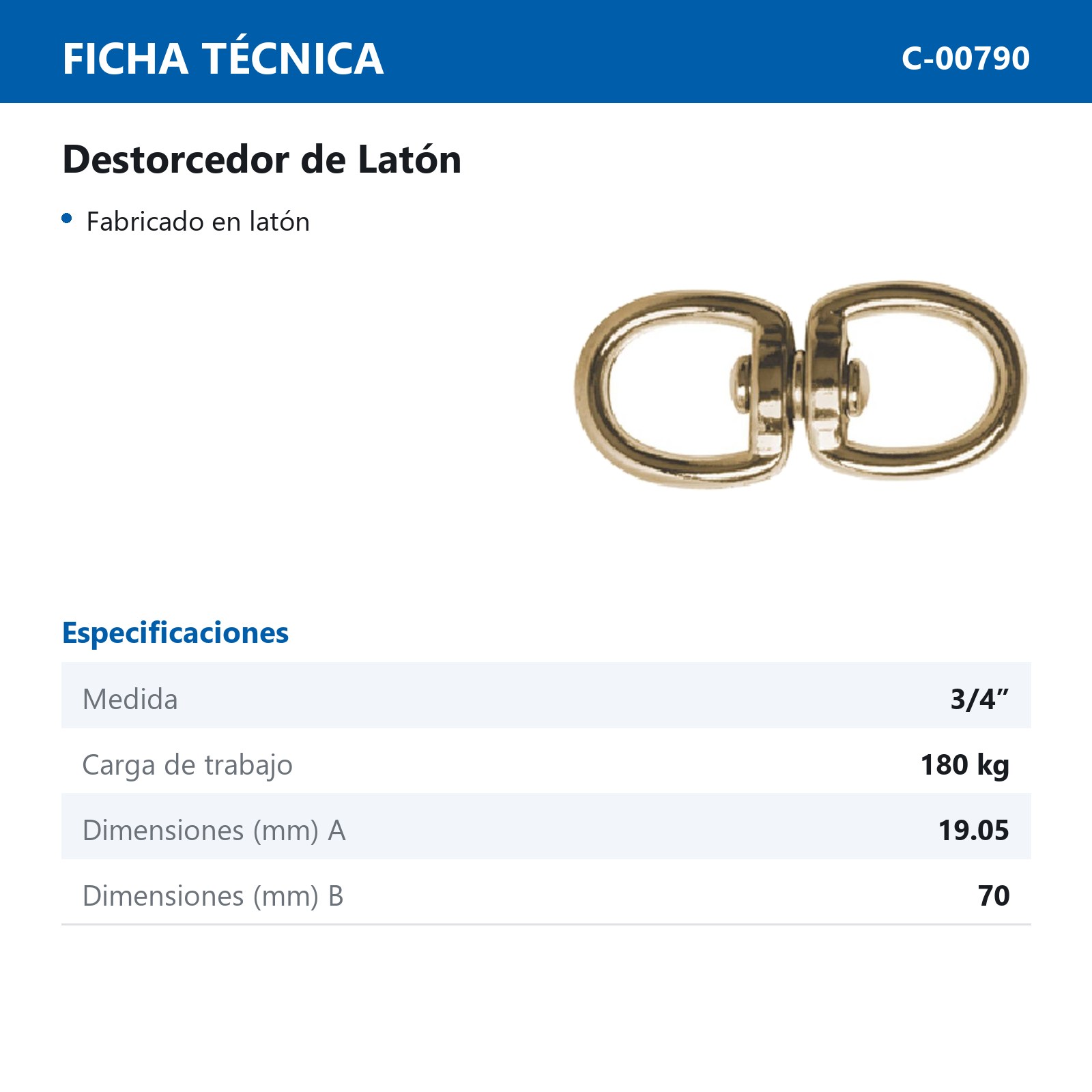 DESTORCEDOR LATON 3/4" (Precio X Pieza - Empaque C/1 pz) - Imagen 2