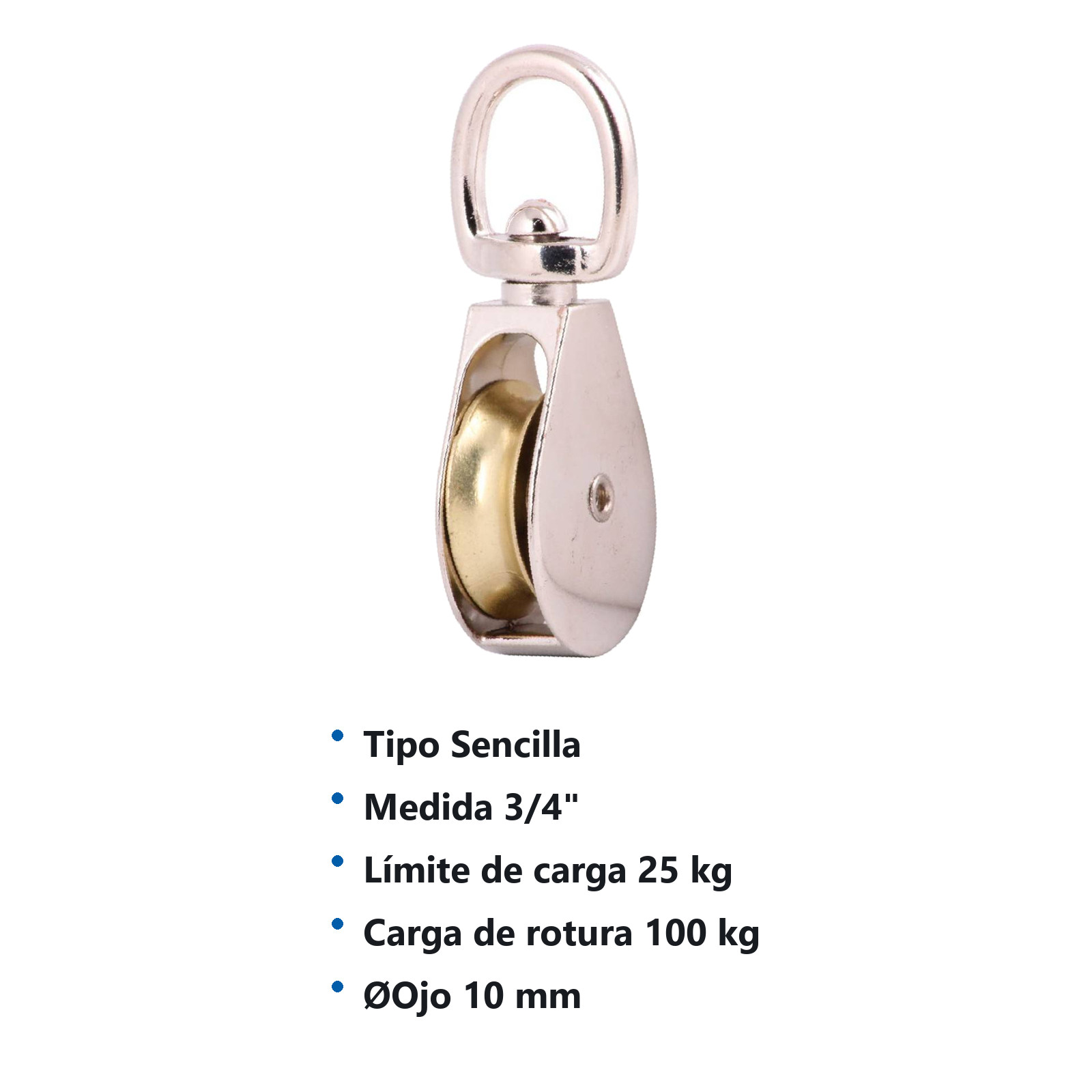 GARRUCHA GIRATORIA SENCILLA ZINC 3/4" (Precio x Pza - Caja c/50 pzas) - Imagen 3