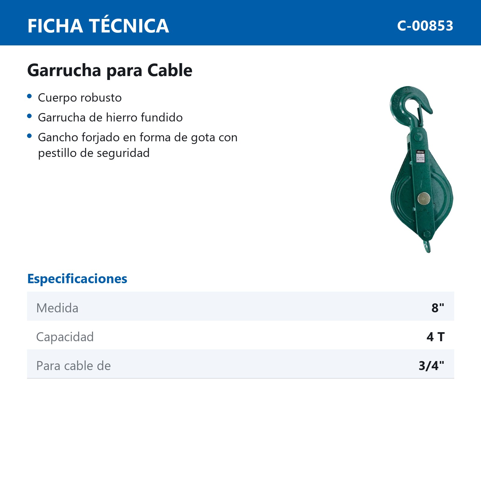 GARRUCHA PARA CABLE 8" - Imagen 2