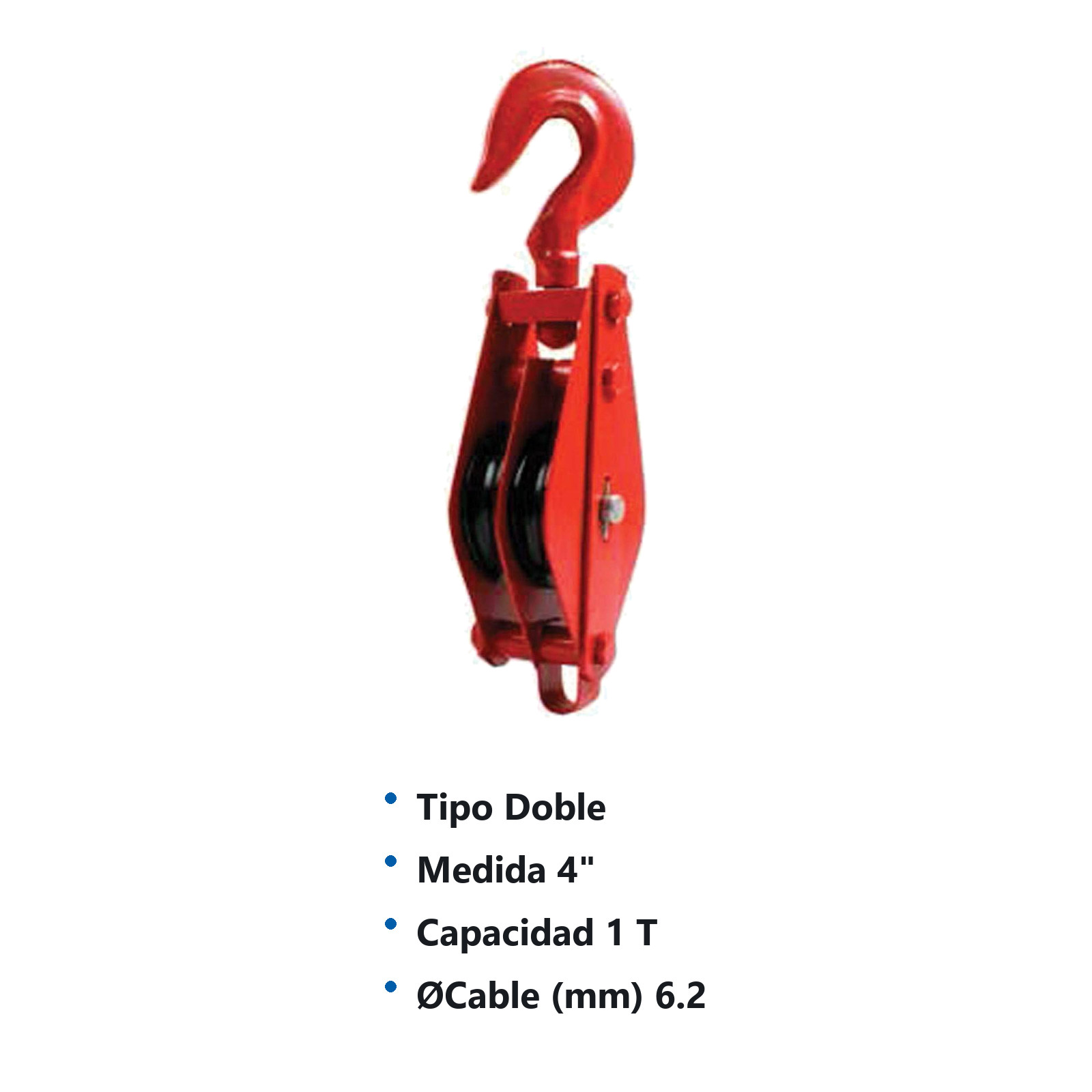 POLEA GARRUCHA P/CABLE DOBLE 4" 1T - Imagen 2