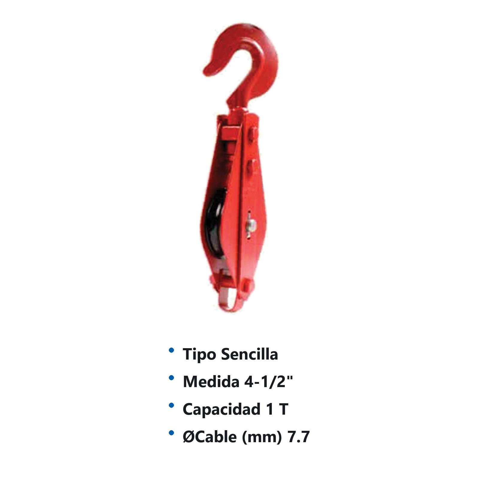 POLEA GARRUCHA P/CABLE SENCILLA 4-1/2" 1T - Imagen 2