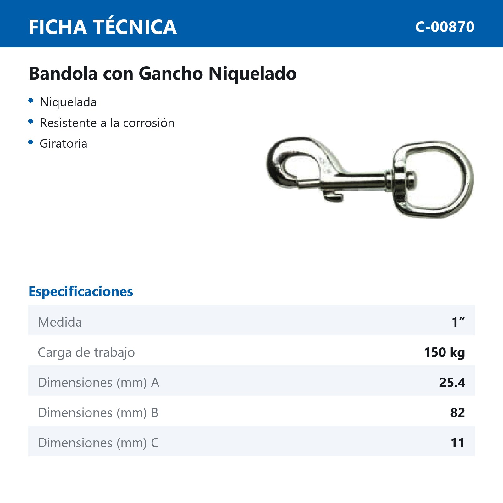 BANDOLA C/GANCHO NIQUELADO 1" (Precio X Pieza - Empaque C/1 pz) - Imagen 2