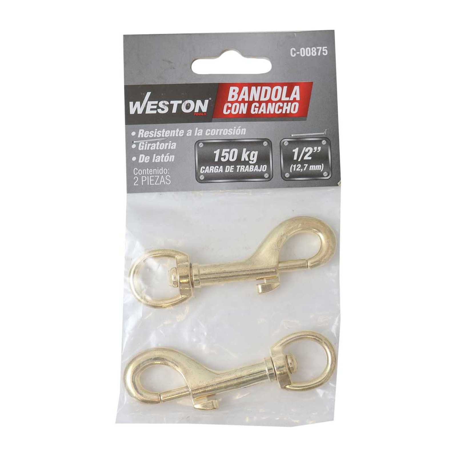 BANDOLA C/GANCHO LATON 1/2" X 76MM (Precio X Pieza - Empaque C/2 pzs) - Imagen 2