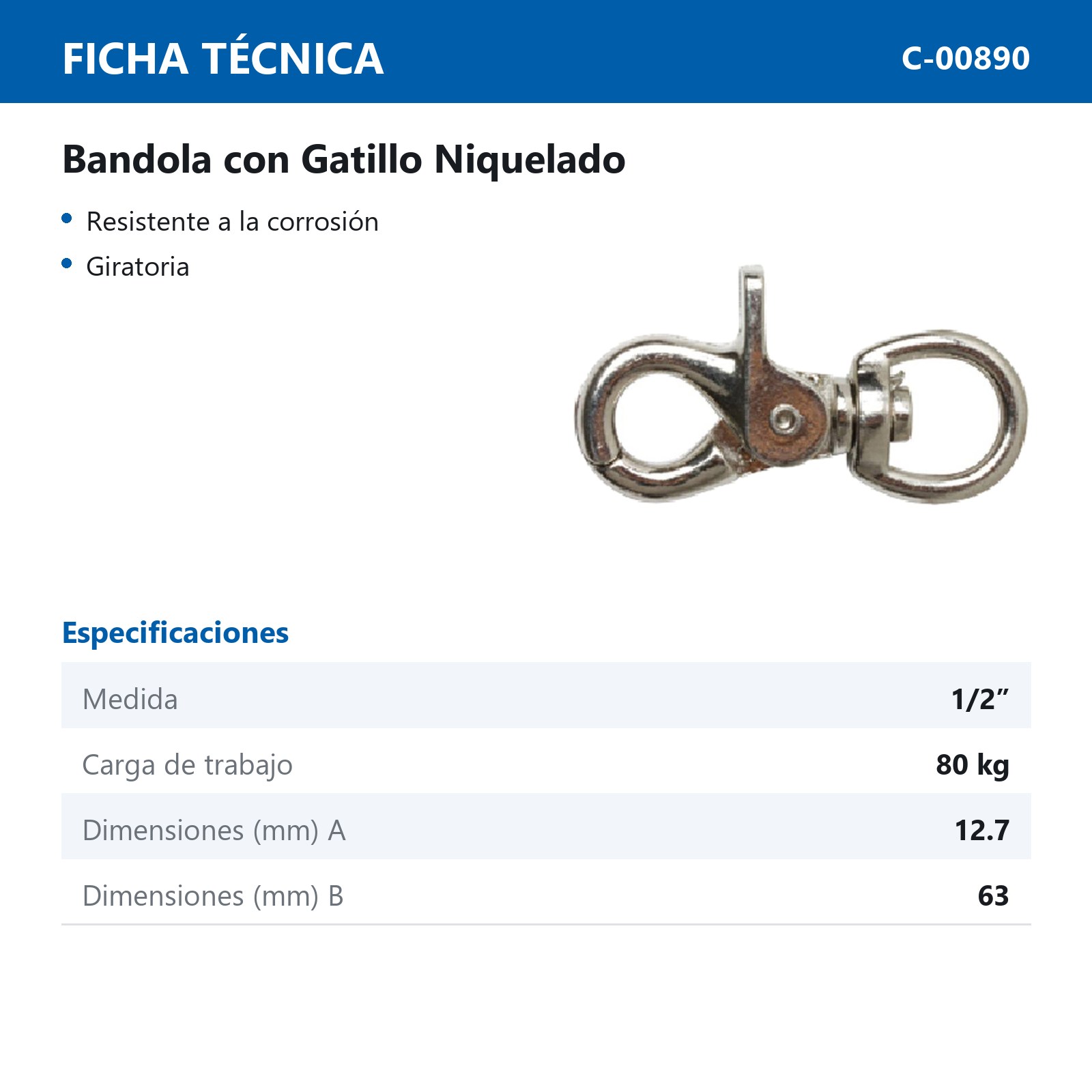 BANDOLA GATILLO NIQUELADO 1/2"  (Precio X Pieza - Empaque C/ 1pz) - Imagen 2