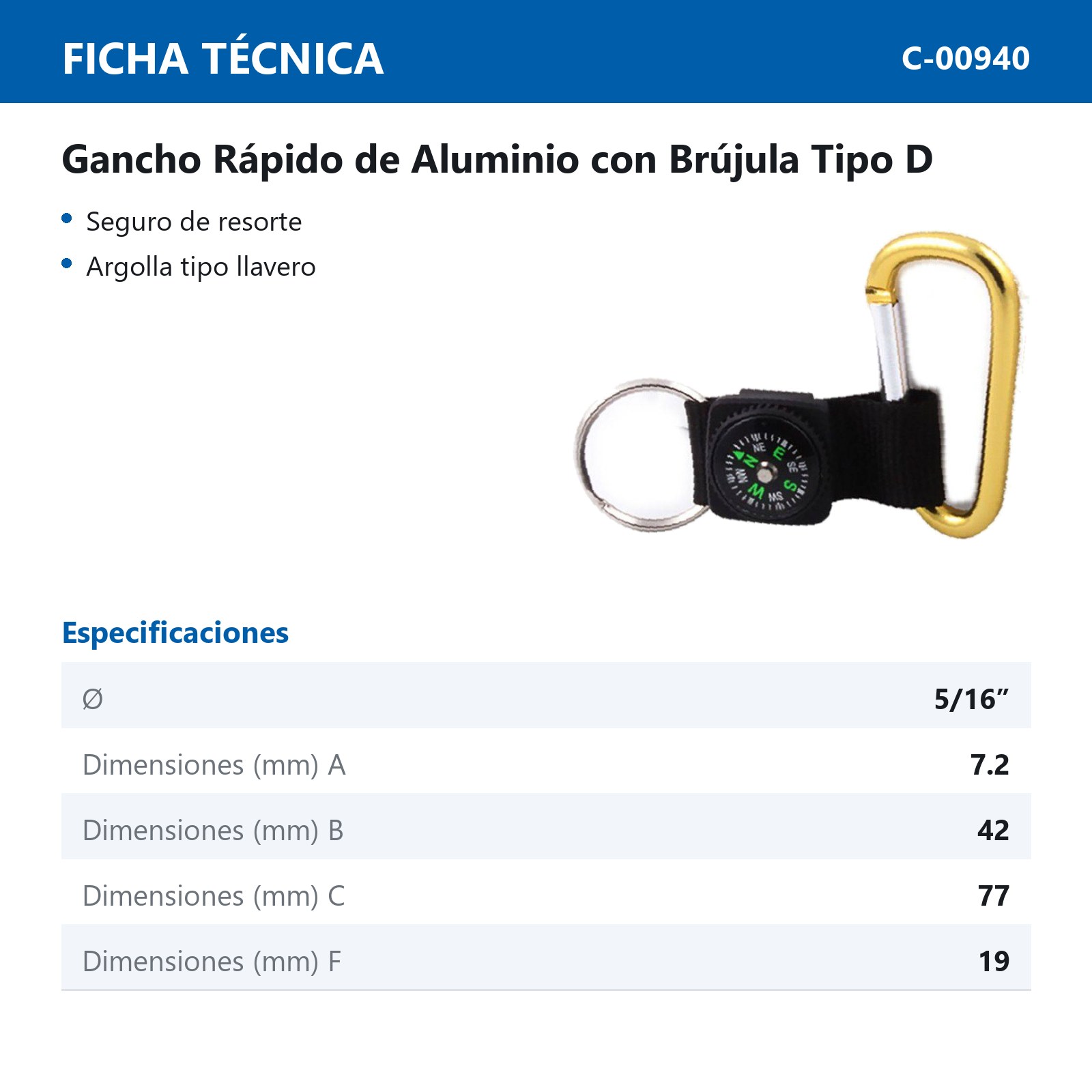 GANCHO RAPIDO C/BRUJULA TIPO "D" 8MMX80MM (Precio X Pieza - Empaque C/ 1pz) - Imagen 2