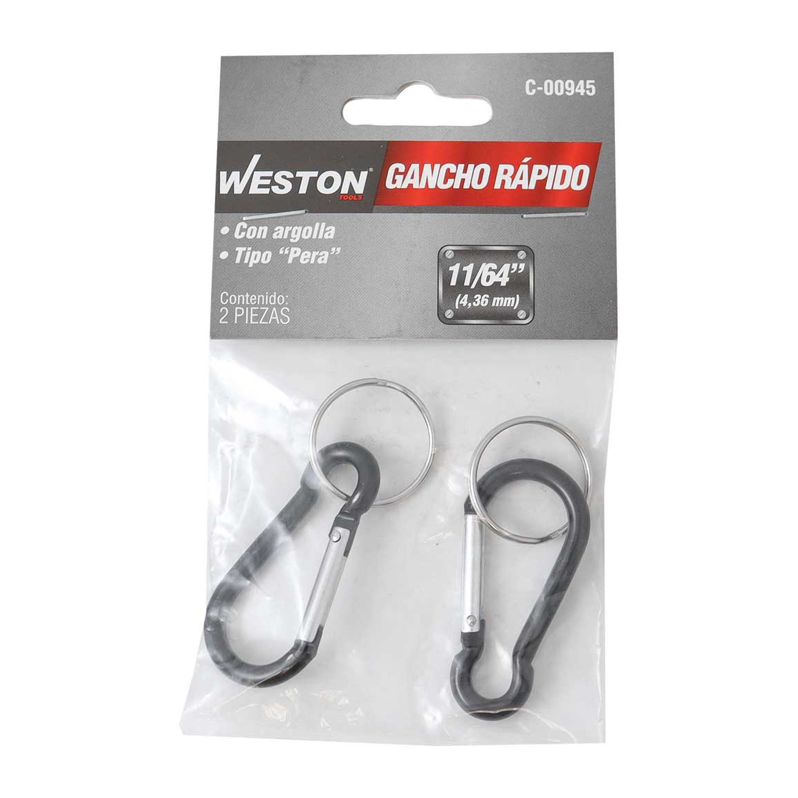 GANCHO RAPIDO DE ALUMINIO C/ARGOLLA TIPO PERA 4.4MMX50MM  (Precio X Pieza - Empaque C/2 pzs) - Imagen 2