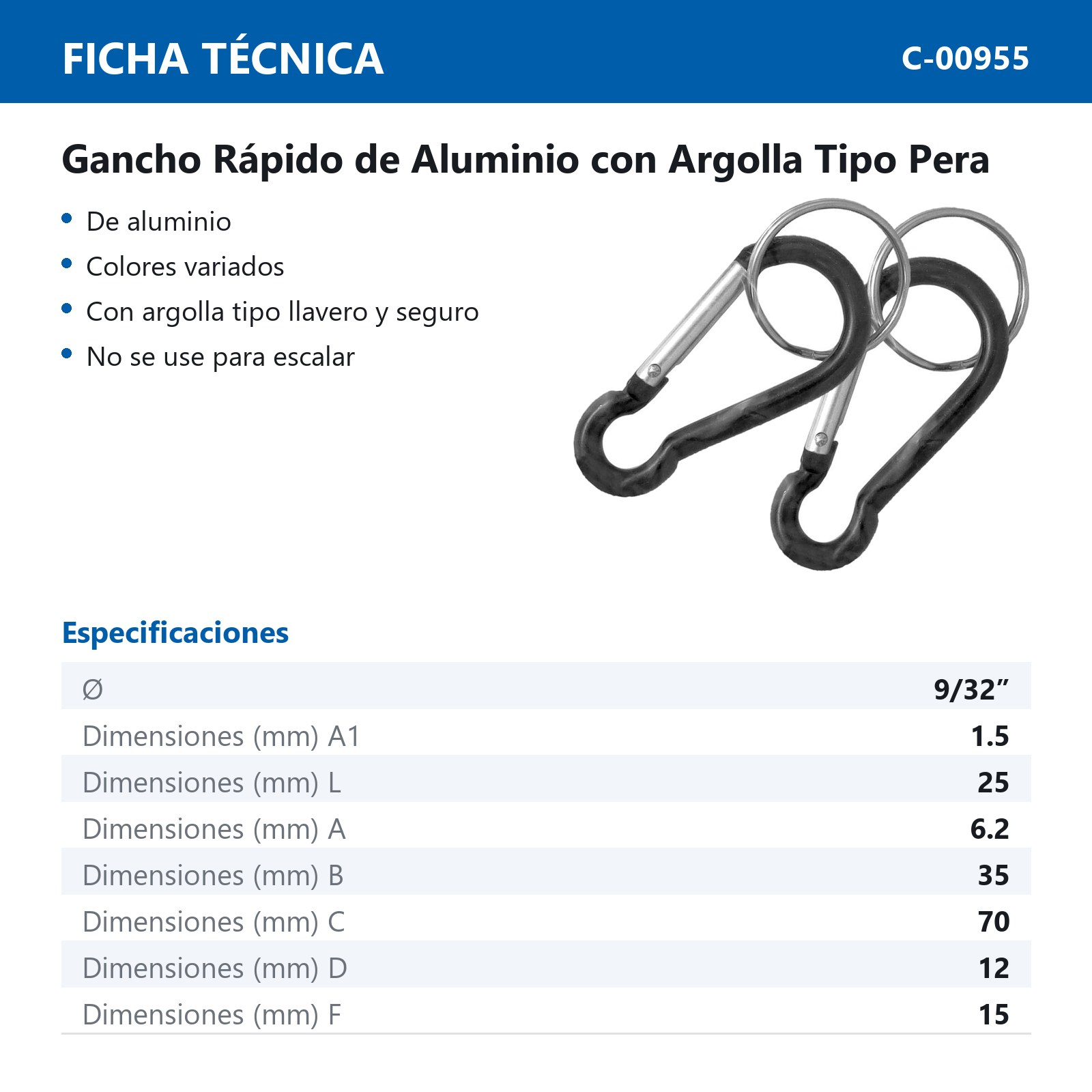 GANCHO RAPIDO C/ARGOLLA TIPO PERA 7MMX70MM  (Precio X Pieza - Empaque C/2pz) - Imagen 3
