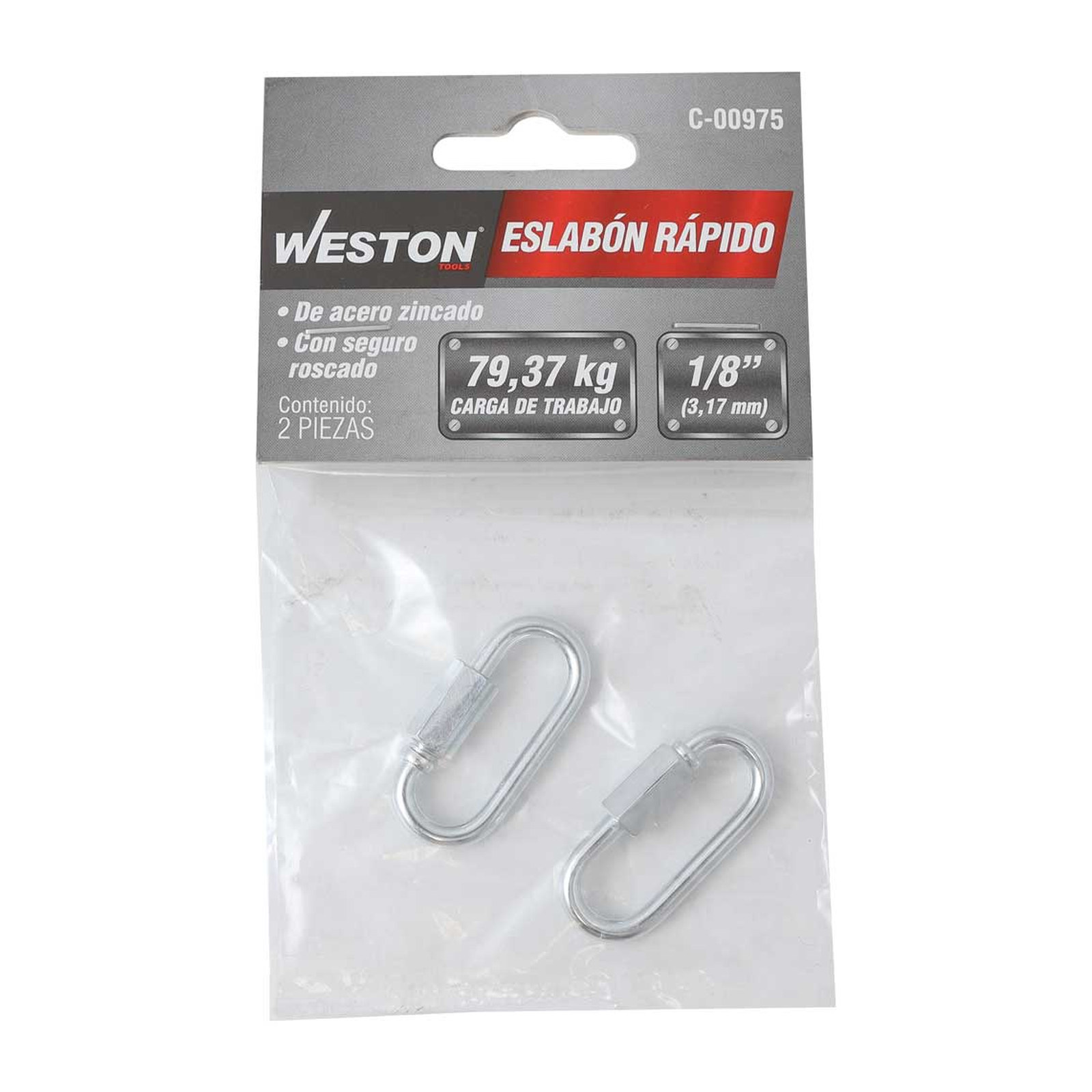 ESLABON RAPIDO ACABADO ZINC 1/8" X 36.5MM (Precio X Pieza - Empaque C/2 pzs) - Imagen 2
