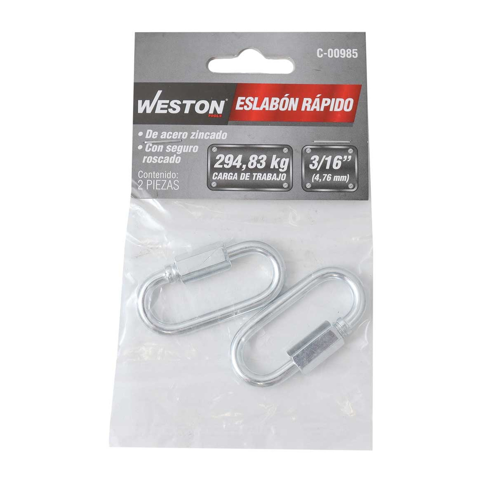 ESLABON RAPIDO ACABADO ZINC 3/16" X 49MM (Precio X Pieza - Empaque C/2 pzs) - Imagen 2
