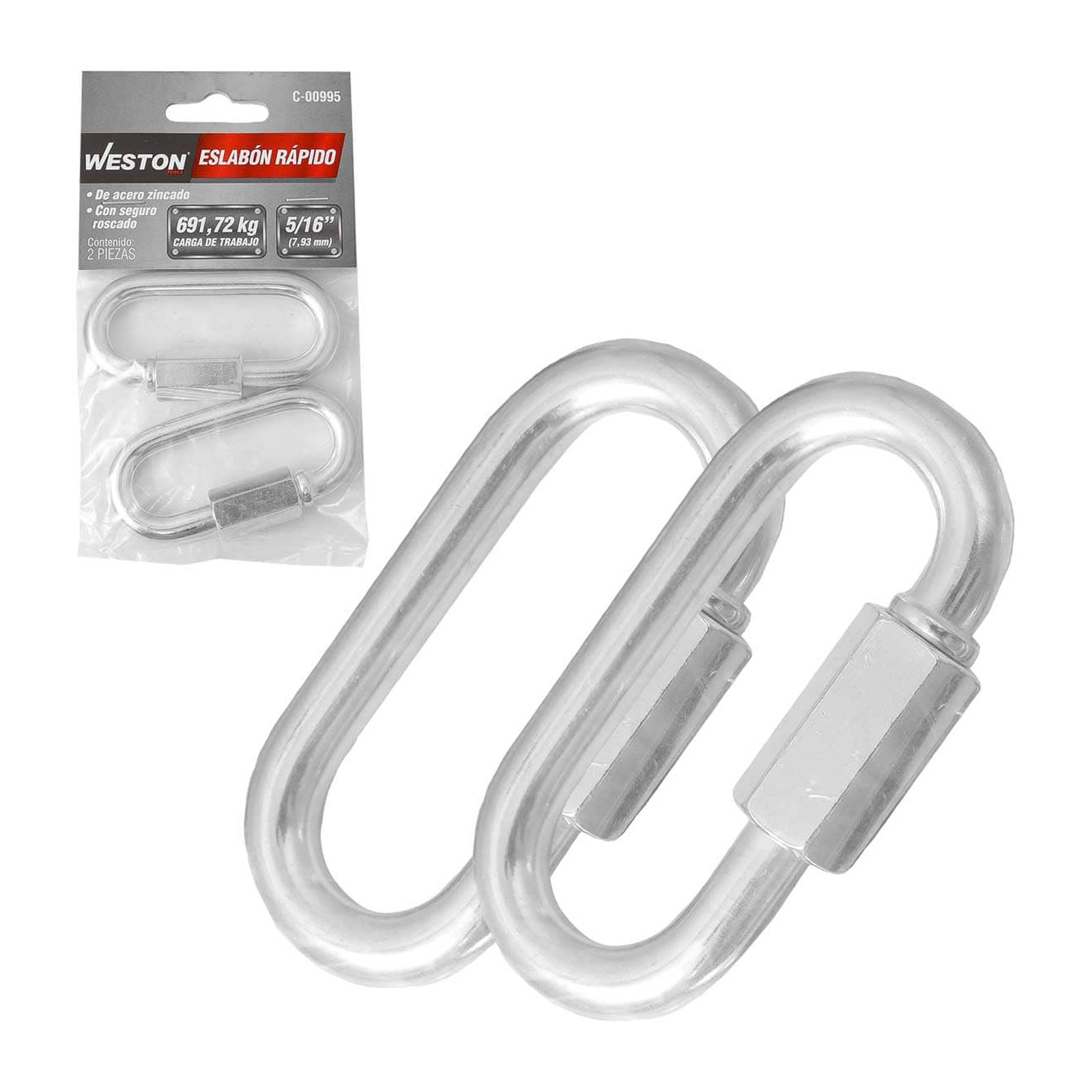 Eslabón Rápido Acabado Zinc 5/16" x 75 mm WESTON (Precio por Pieza, Empaque con 2 piezas)