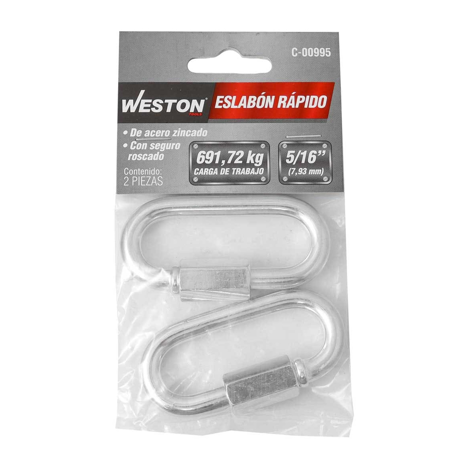 ESLABON RAPIDO ACABADO ZINC 5/16" X 75MM (Precio X Pieza - Empaque C/2 pzs) - Imagen 2