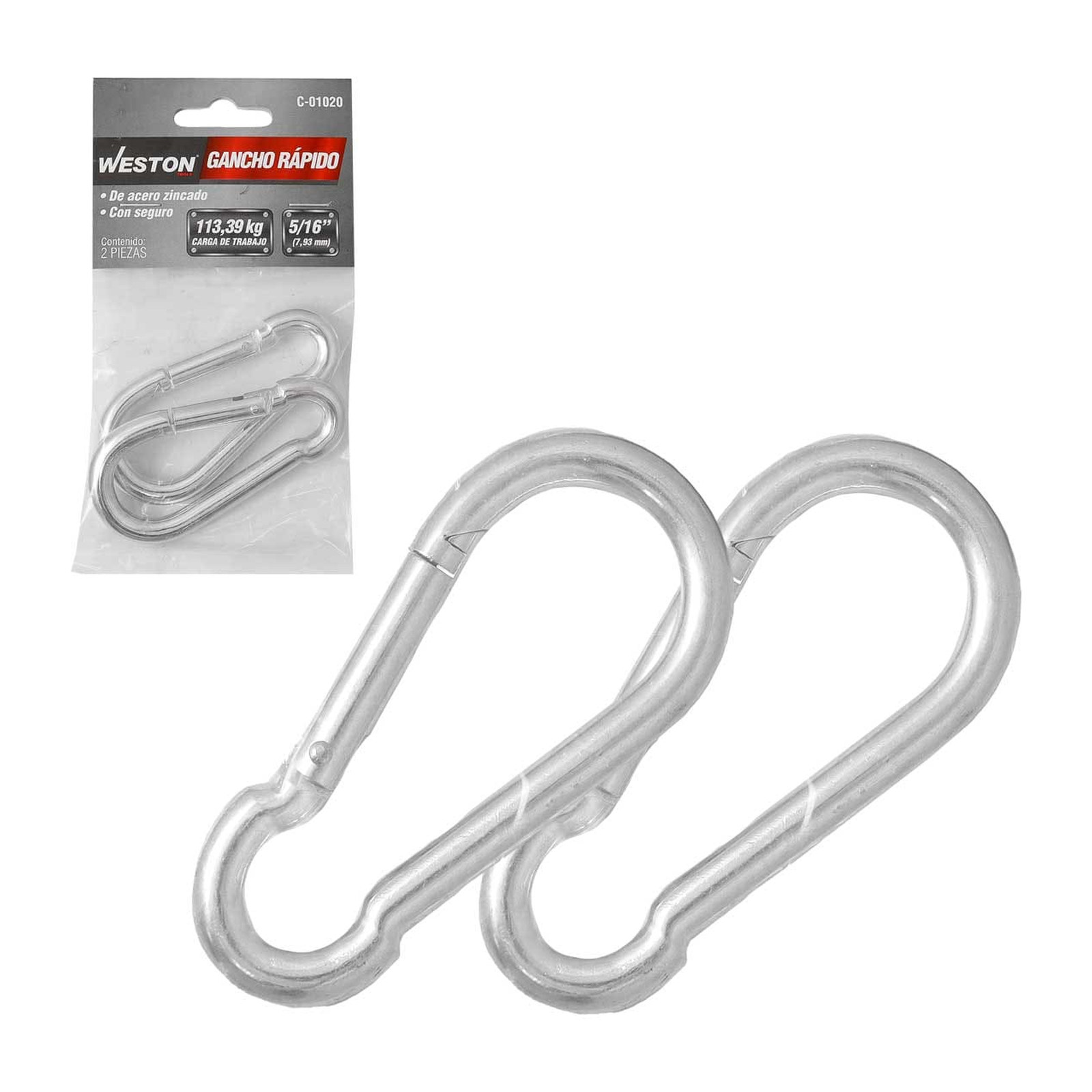 Gancho Rápido de Acero con Seguro Zinc 8mm x 80mm Weston