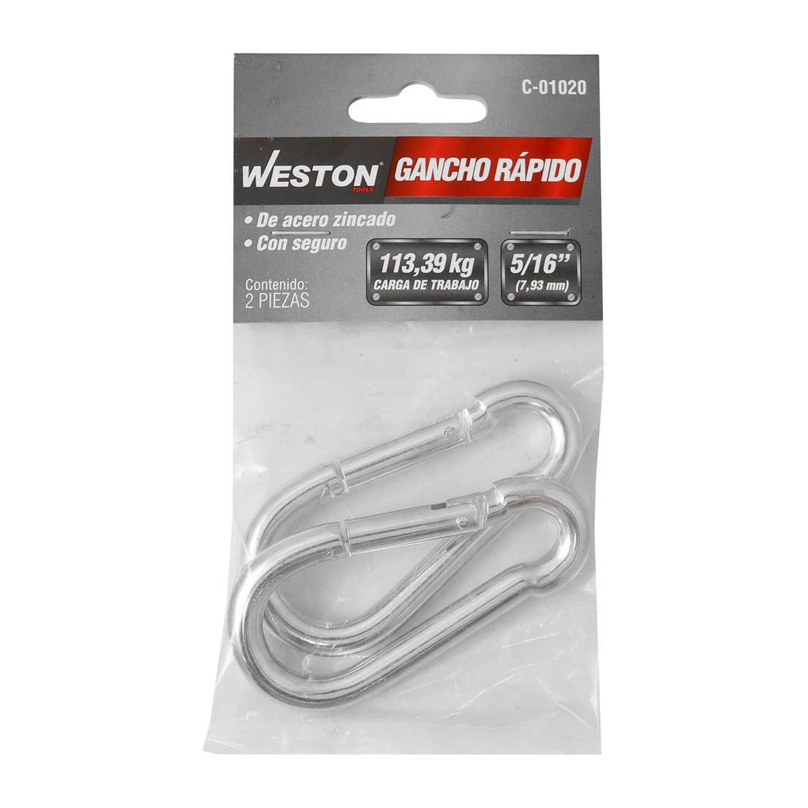 GANCHO RAPIDO ACERO C/SEGURO ZINC 8MM X 80MM (PRECIO X PIEZA - EMPAQUE C/2 PZAS) - Imagen 2