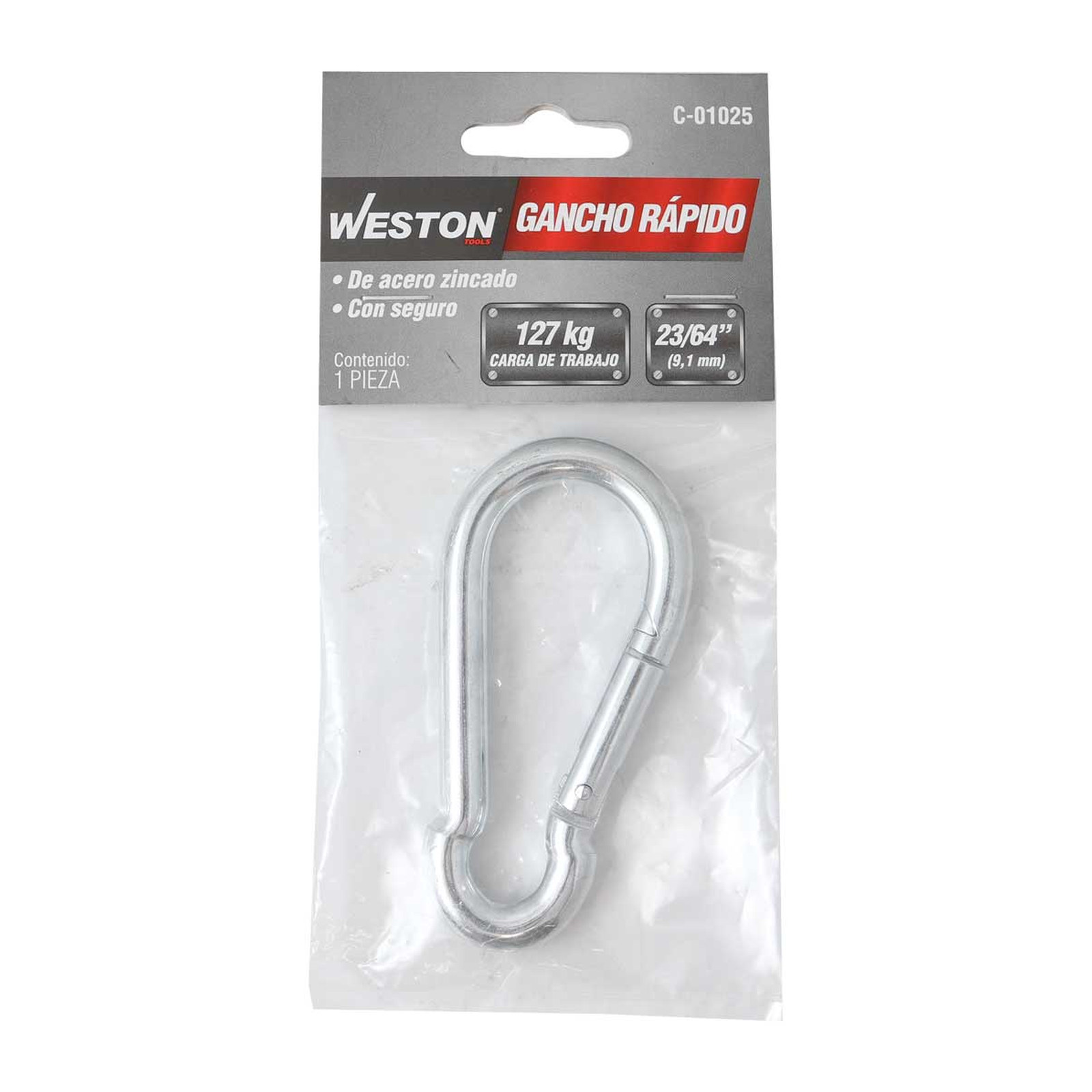 GANCHO RAPIDO ACERO C/SEGURO ZINC 9MM X 90MM (PRECIO X PIEZA - EMPAQUE C/1 PZA) - Imagen 2