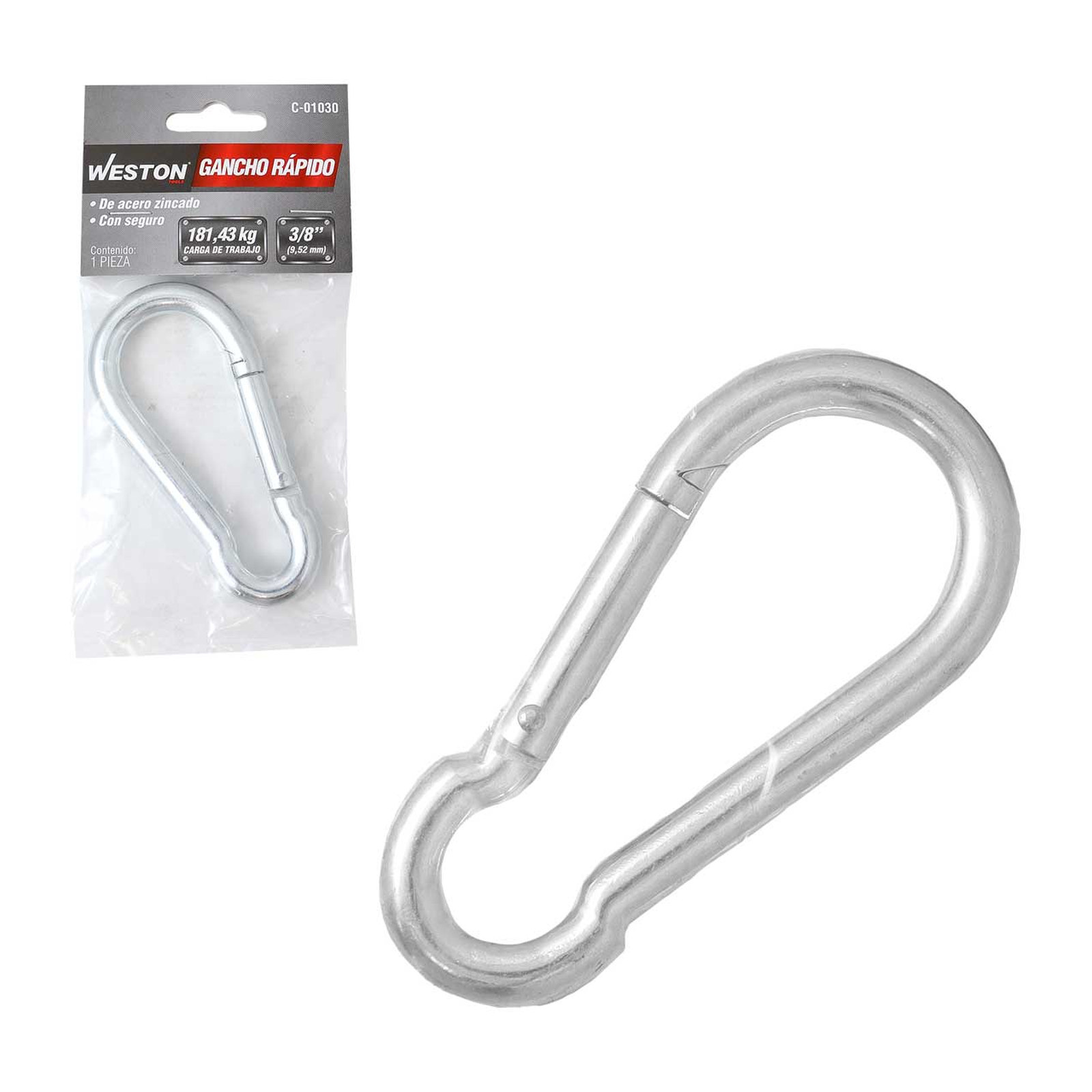 Gancho Rápido de Acero con Seguro Zinc 10 mm x 100 mm Weston