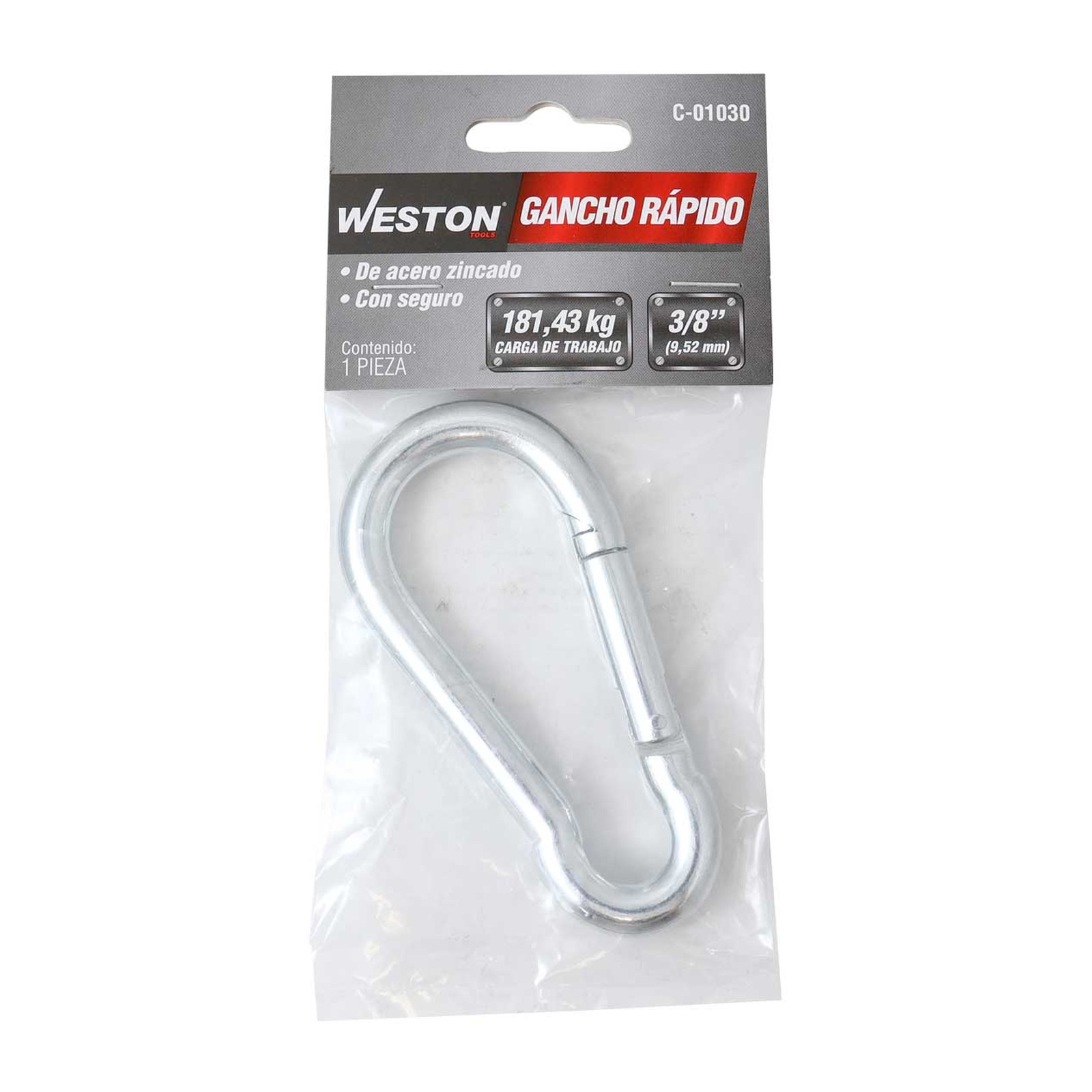 GANCHO RAPIDO ACERO C/SEGURO ZINC 10MM X 100MM (PRECIO X PIEZA - EMPAQUE C/1 PZA) - Imagen 2