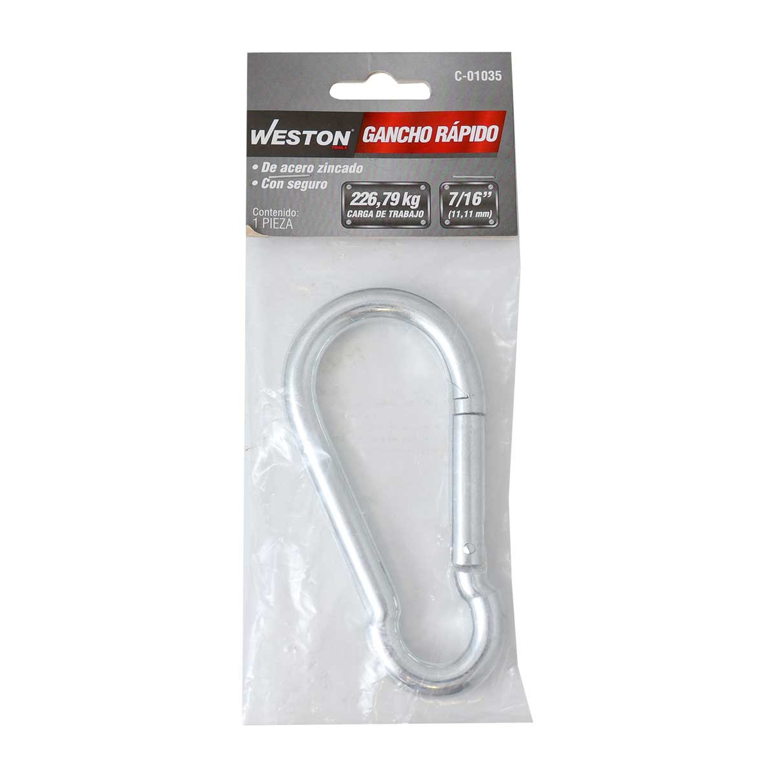 GANCHO RAPIDO ACERO C/SEGURO ZINC 11MM X 120MM (PRECIO X PIEZA - EMPAQUE C/1 PZA) - Imagen 2