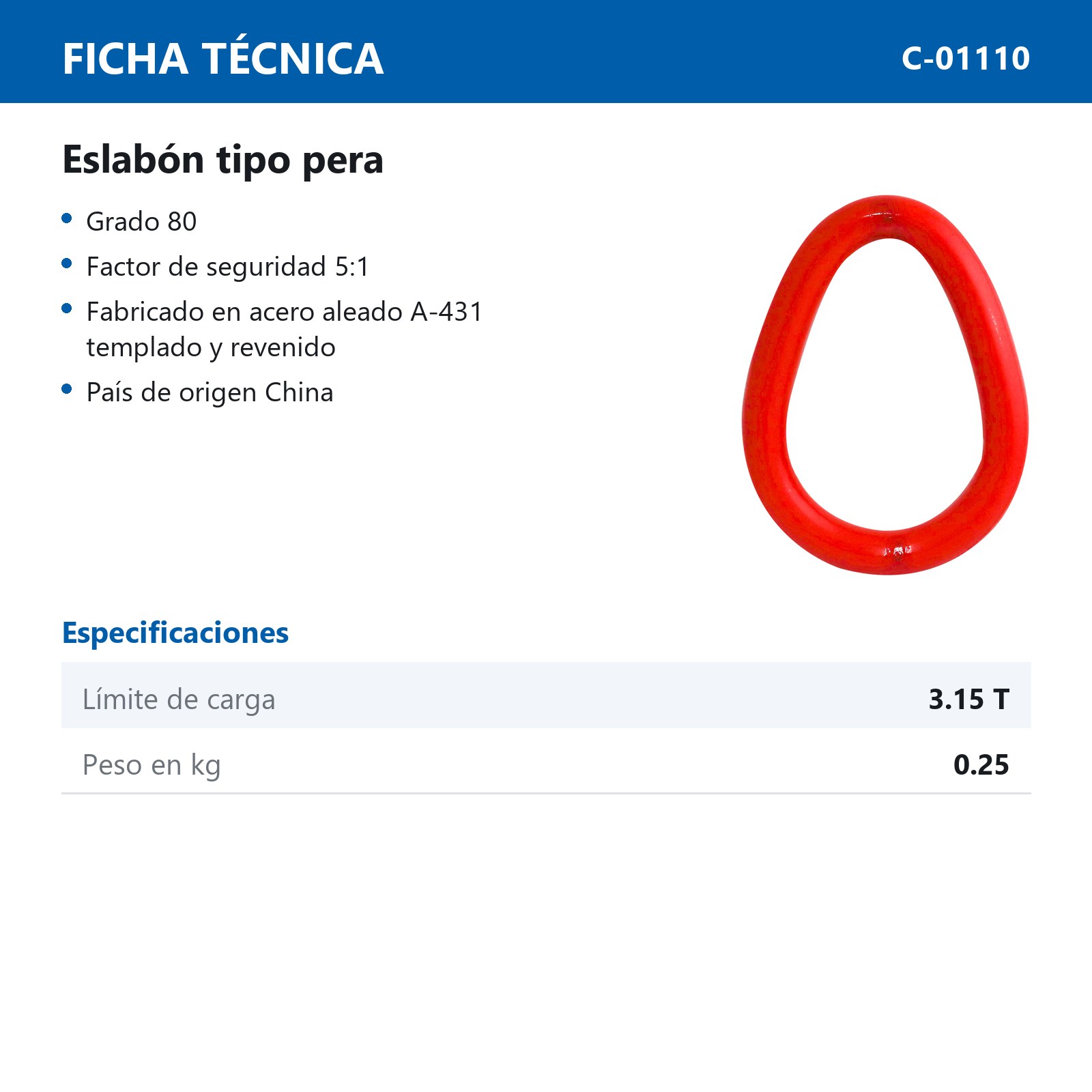 ESLABON TIPO PERA A-341 G80 1/2" - Imagen 2