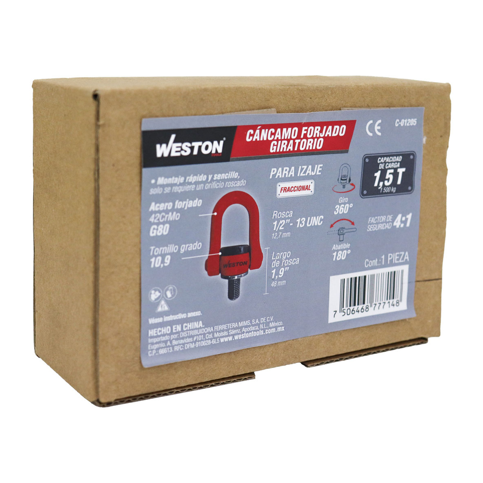 CANCAMO FORJADO G80 1/2"-13 x 1.9" GIRATORIO 360° ABATIBLE 180° - Imagen 4