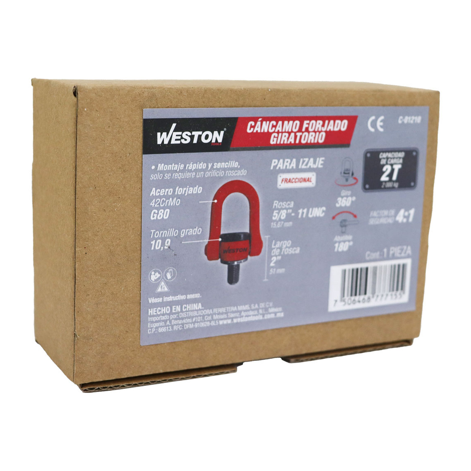 CANCAMO FORJADO G80 5/8"-11 x 2" GIRATORIO 360° ABATIBLE 180° - Imagen 4