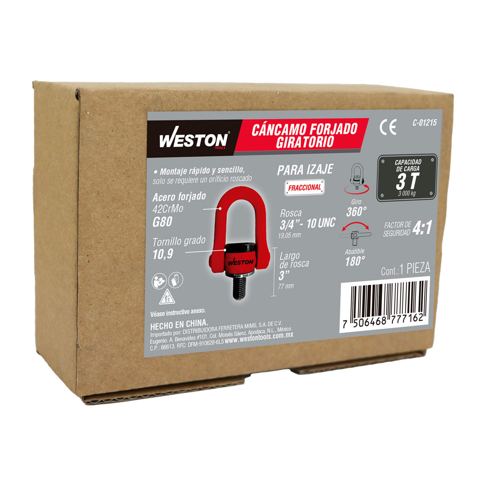 CANCAMO FORJADO G80 3/4"-10 x 3" GIRATORIO 360° ABATIBLE 180° - Imagen 4