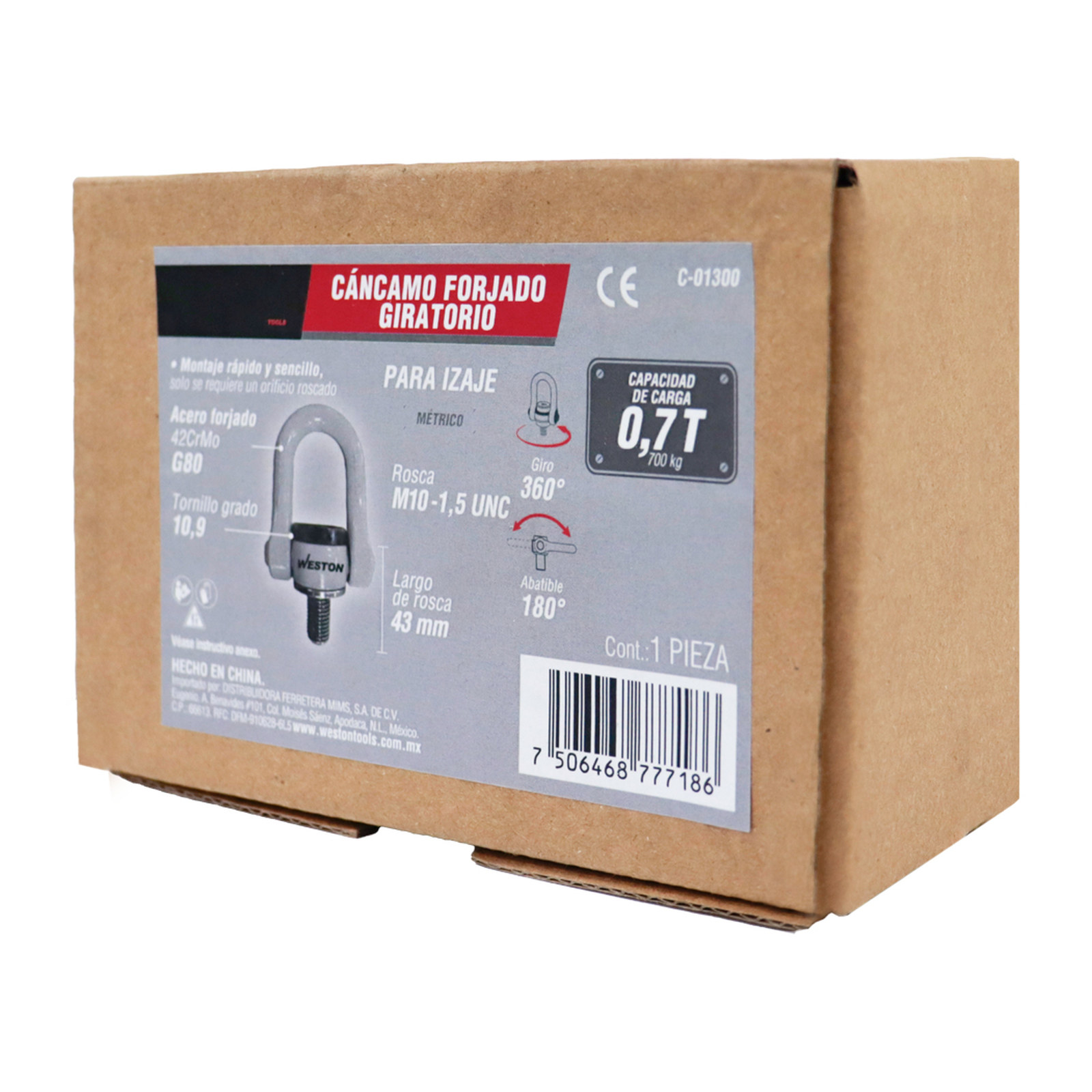 CANCAMO FORJADO G80 M10-1.5 x 43mm GIRATORIO 360° ABATIBLE 180° - Imagen 4