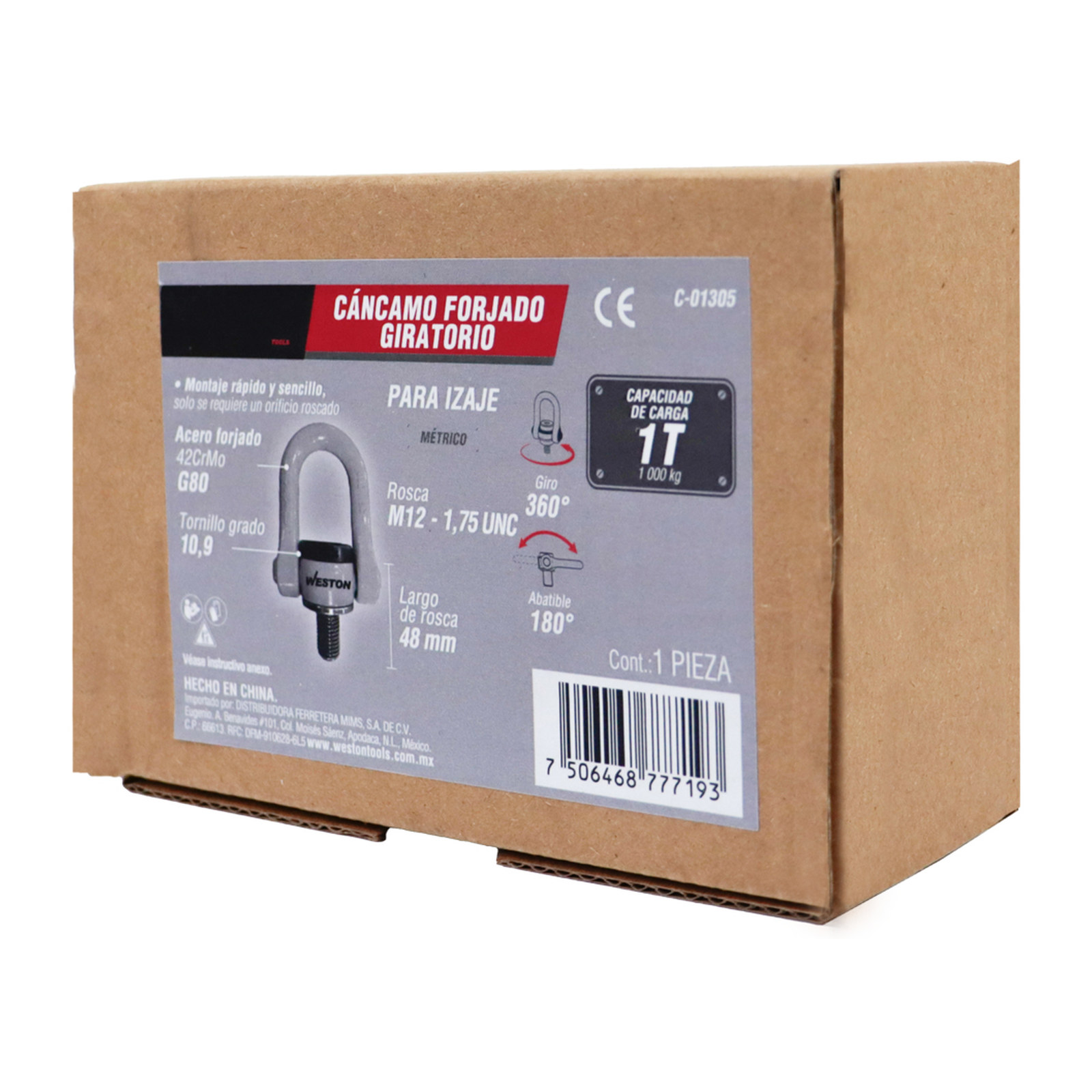 CANCAMO FORJADO G80 M12-1.75 x 48mm GIRATORIO 360° ABATIBLE 180° - Imagen 4