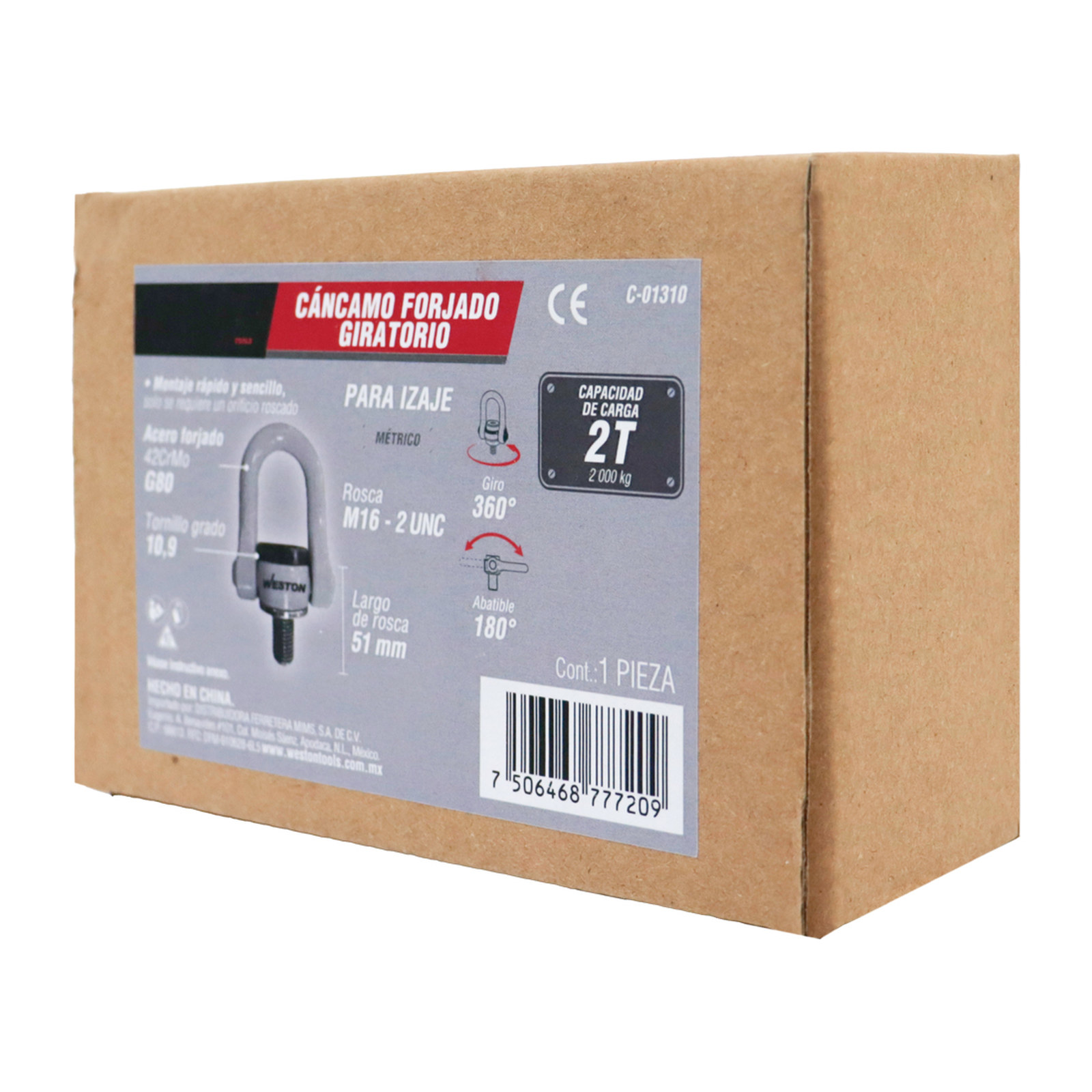 CANCAMO FORJADO G80 M16-2 x 51mm GIRATORIO 360° ABATIBLE 180° - Imagen 4