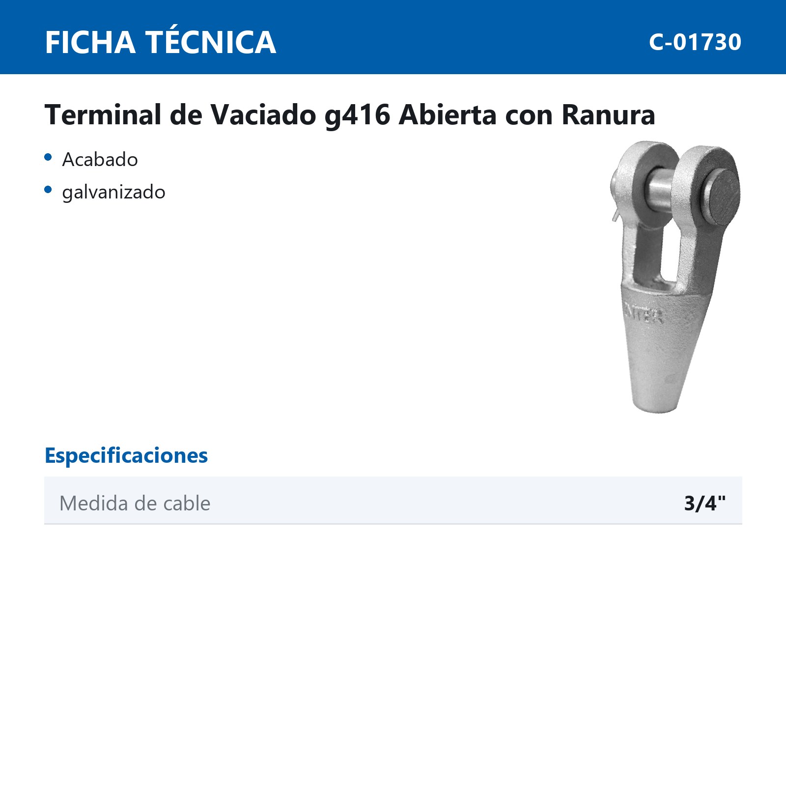 TERMINAL DE VACIADO G416 ABIERTA C/ RANURA 3/4" - Imagen 2