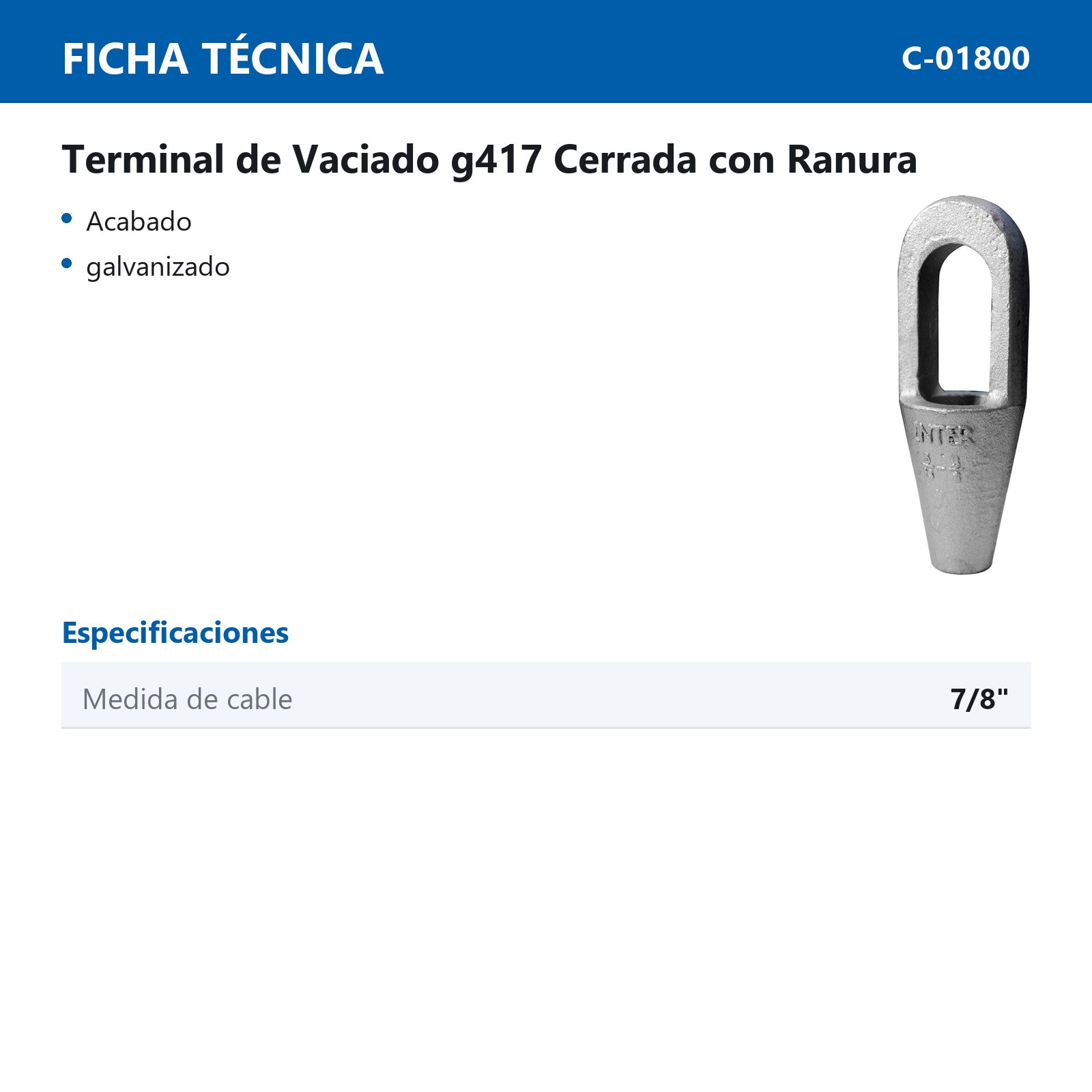 TERMINAL DE VACIADO G417 CERRADA C/ RANURA 7/8" - Imagen 2