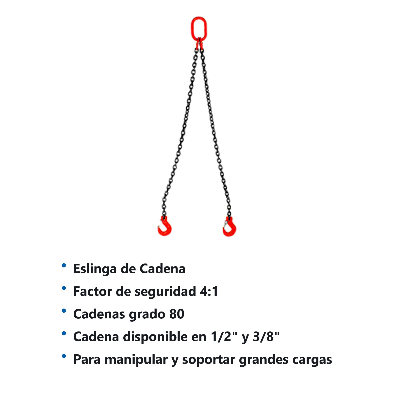 ESLINGA DE CADENA 1/2" G80 6M DOBLE GANCHO DE QUIJADA C/SEGURO - Imagen 2